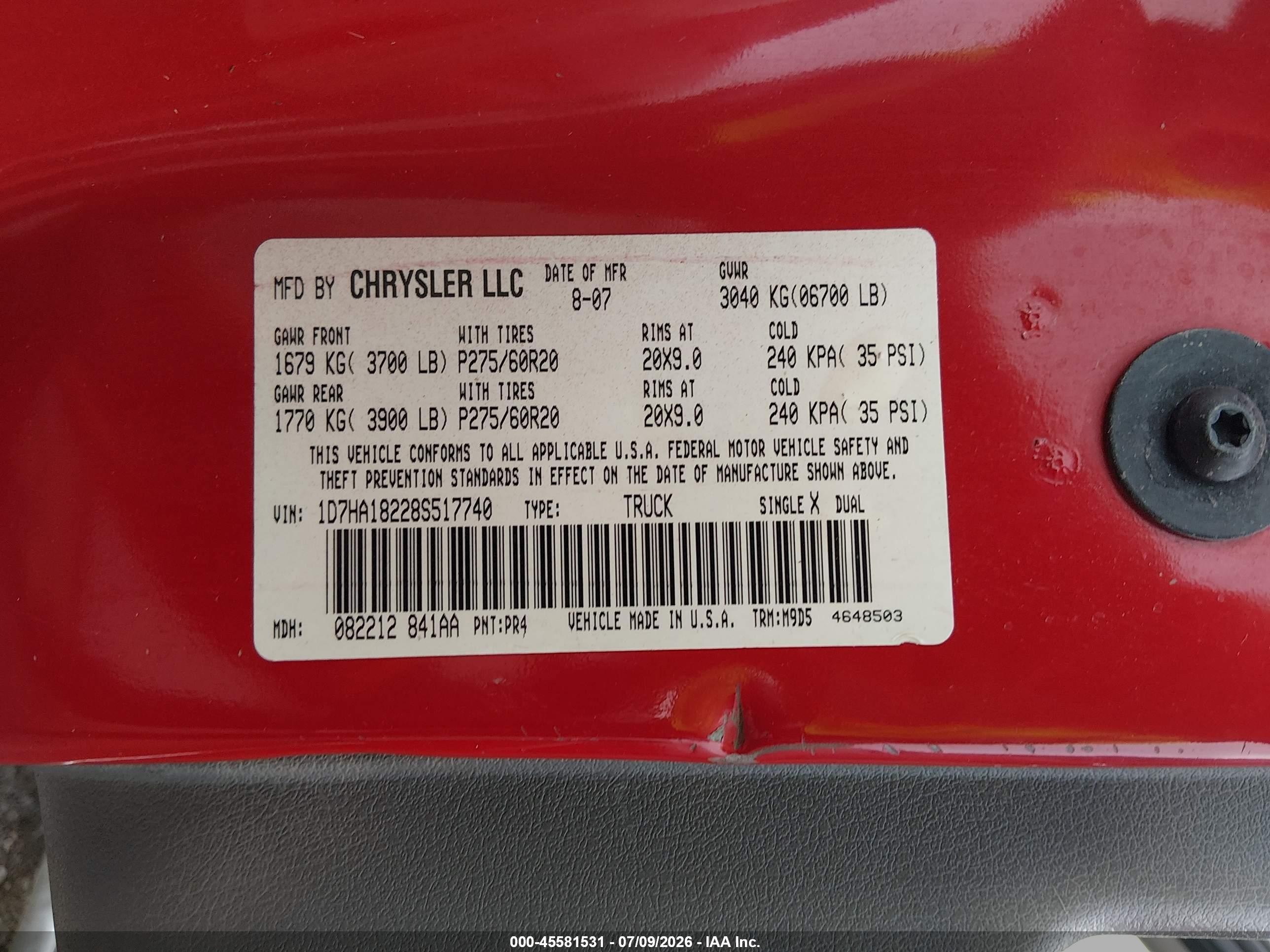 2008 Dodge Ram 1500 Slt Red vin: 1D7HA18228S517740