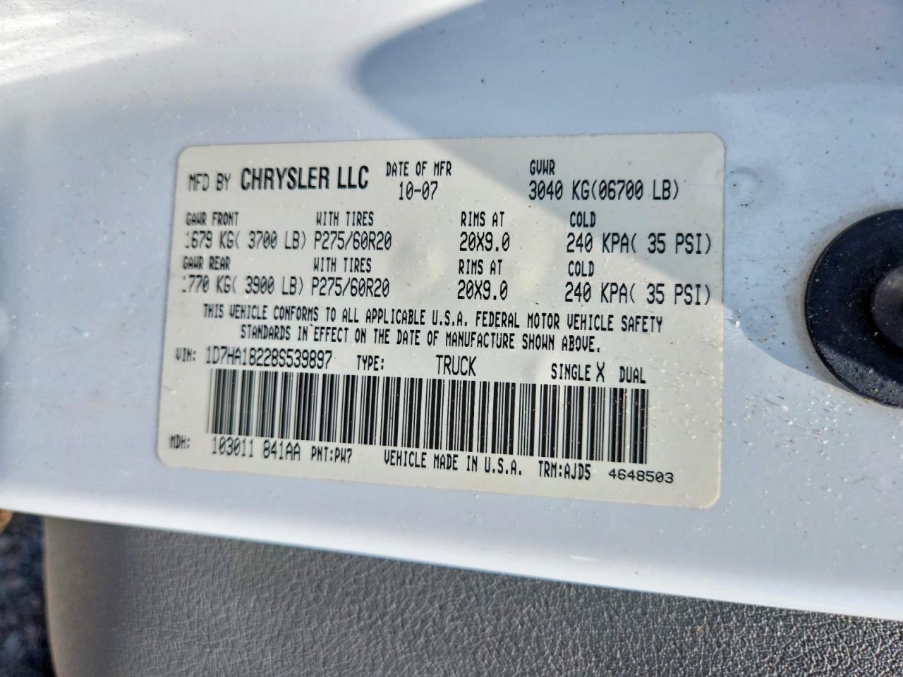 2008 Dodge Ram 1500 St White vin: 1D7HA18228S539897