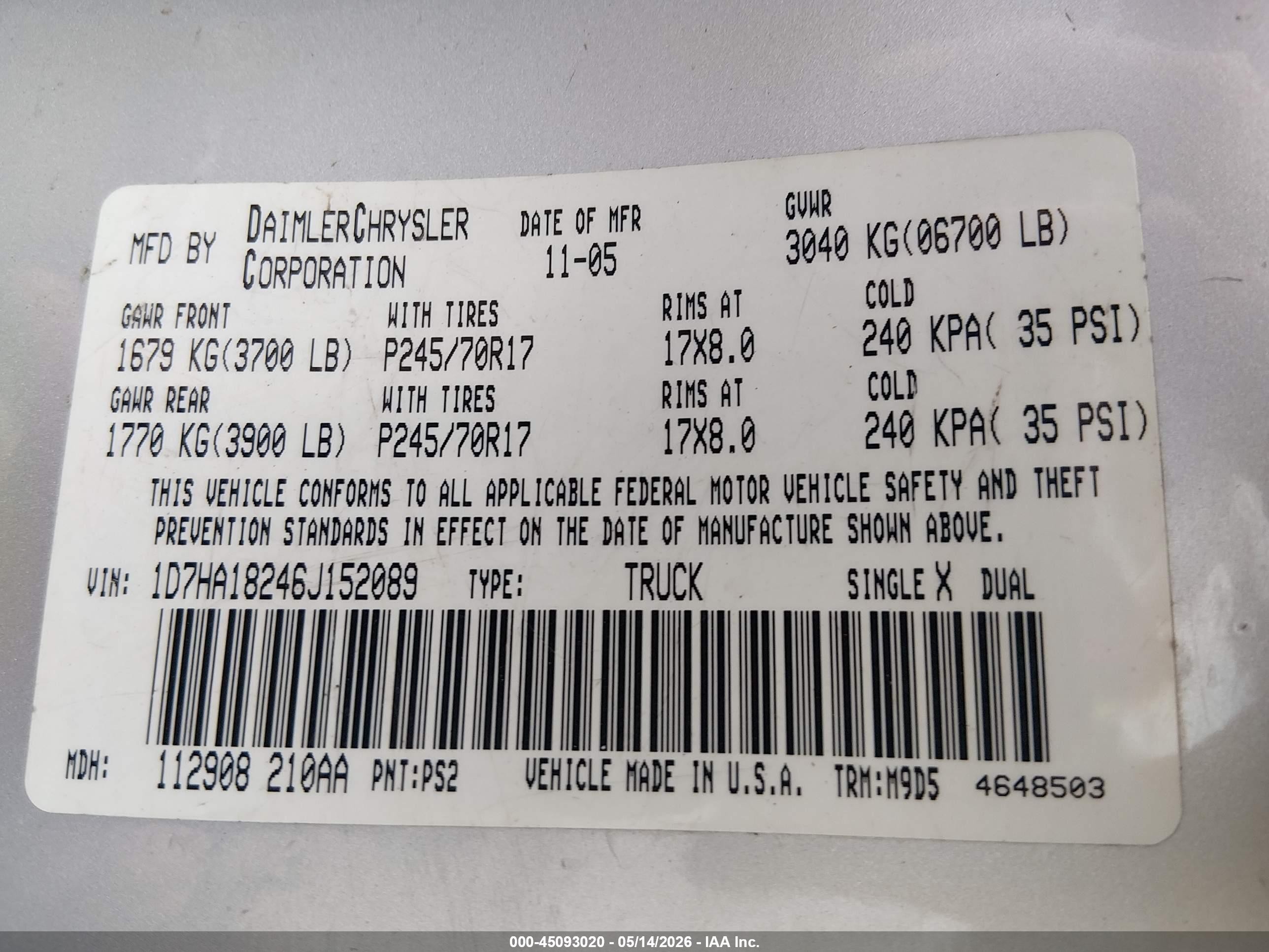 2006 Dodge Ram 1500 Slt Серебряный vin: 1D7HA18246J152089