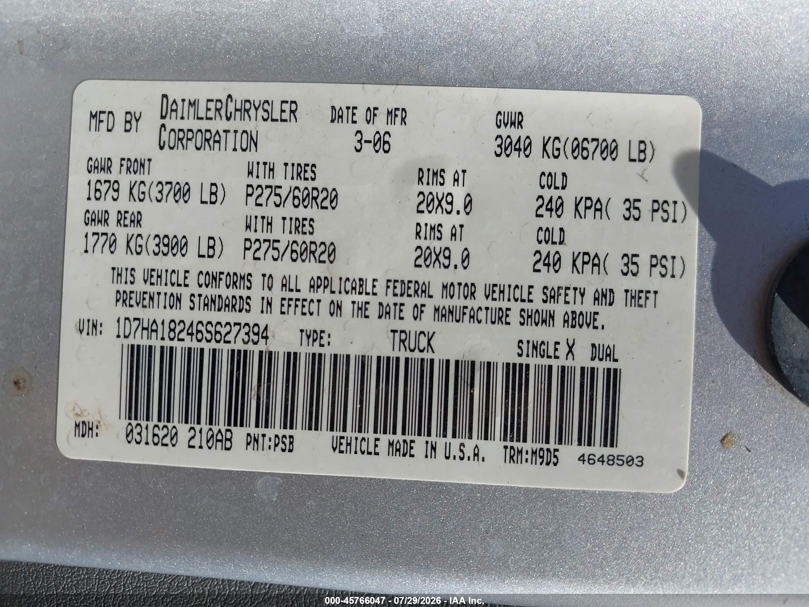 2006 Dodge Ram 1500 Slt Серебряный vin: 1D7HA18246S627394