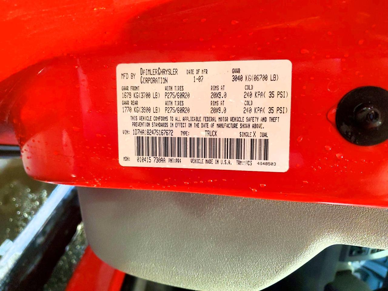 2007 Dodge Ram 1500 St Red vin: 1D7HA18247S167672