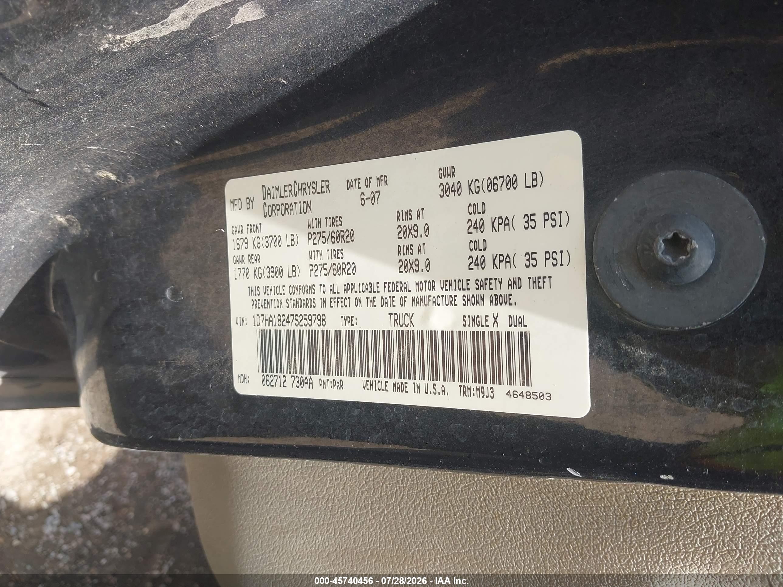 2007 Dodge Ram 1500 Slt Черный vin: 1D7HA18247S259798