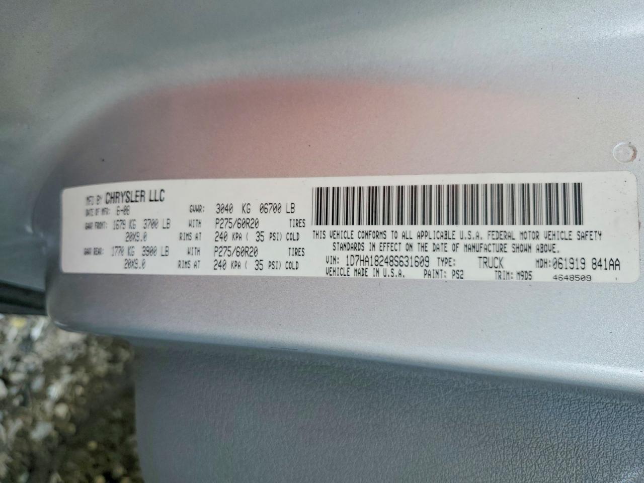 2008 Dodge Ram 1500 St Silver vin: 1D7HA18248S631609