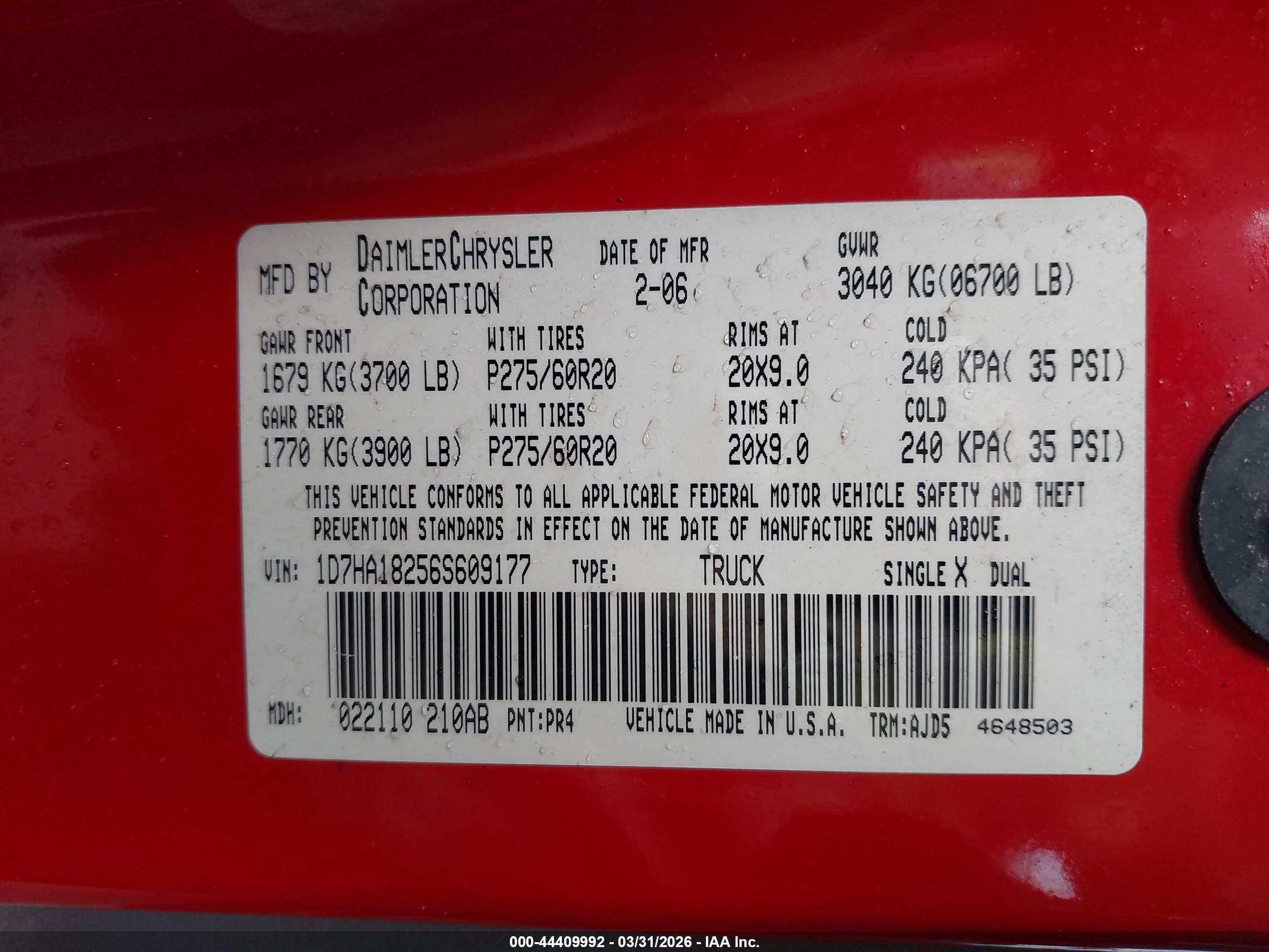 2006 Dodge Ram 1500 Slt Red vin: 1D7HA18256S609177