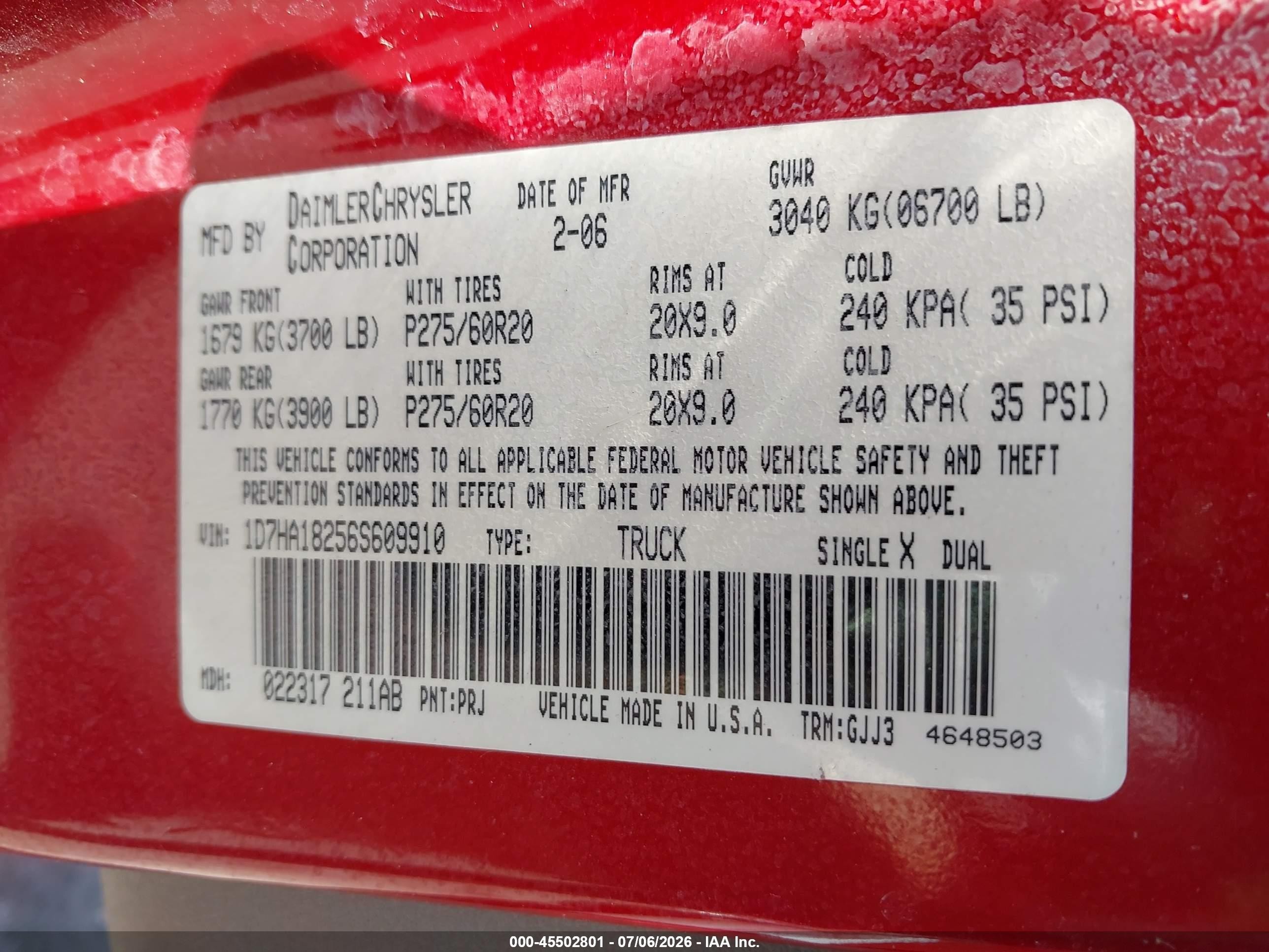 2006 Dodge Ram 1500 Laramie Red vin: 1D7HA18256S609910
