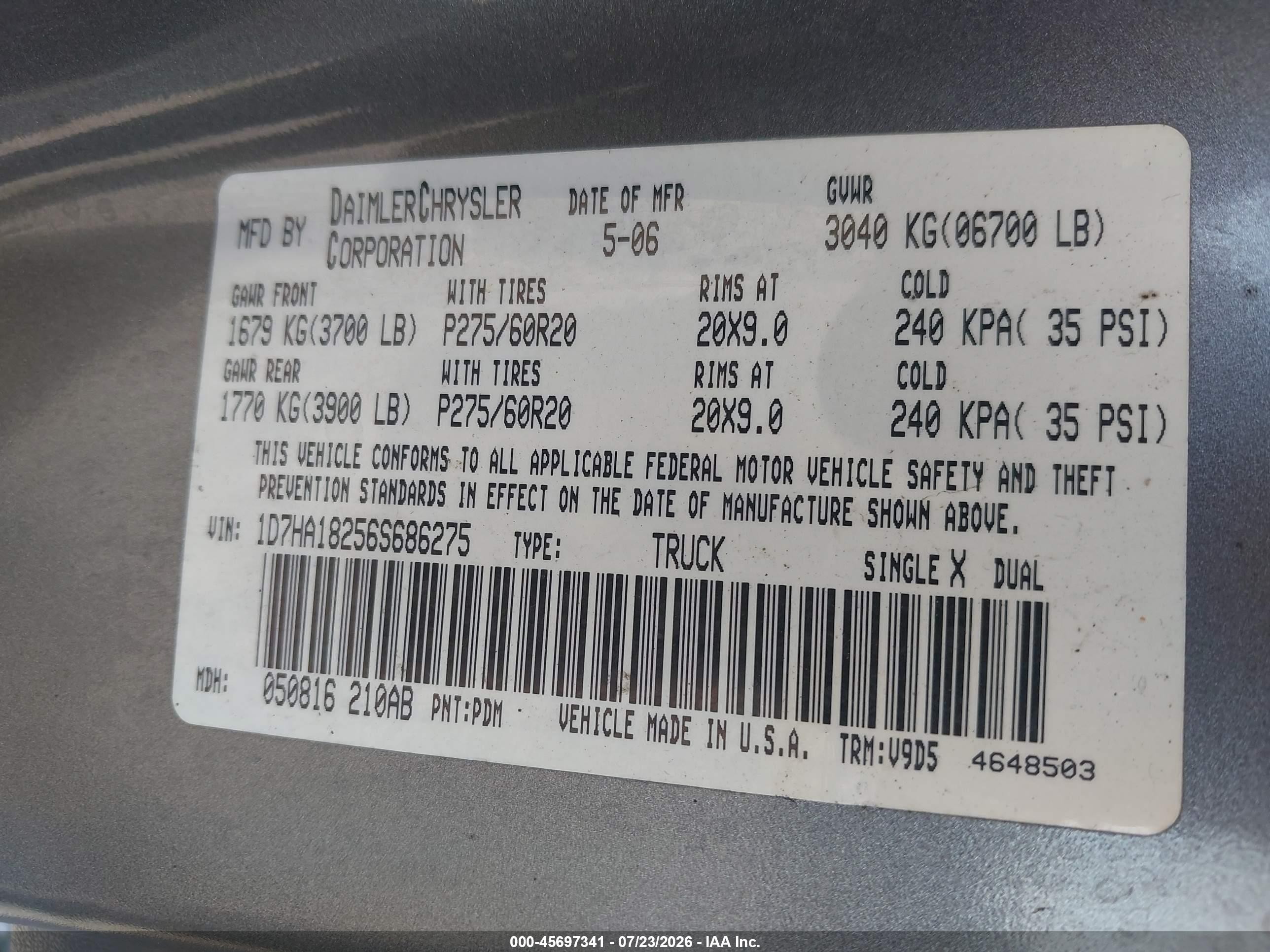 2006 Dodge Ram 1500 Slt Серый vin: 1D7HA18256S686275