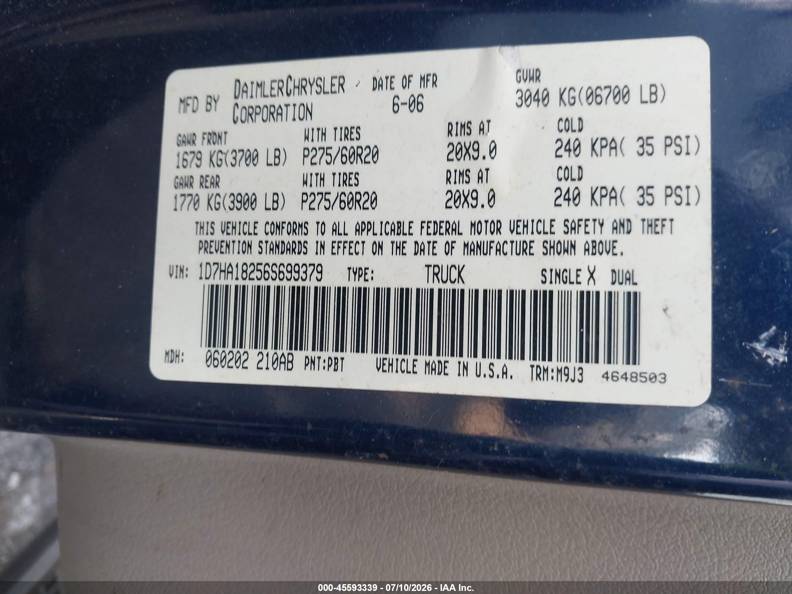 2006 Dodge Ram 1500 Slt Синий vin: 1D7HA18256S699379