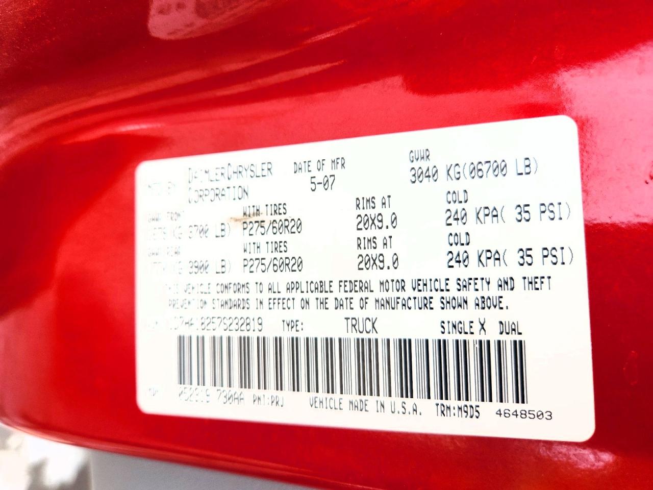 2007 Dodge Ram 1500 St Красный vin: 1D7HA18257S232819