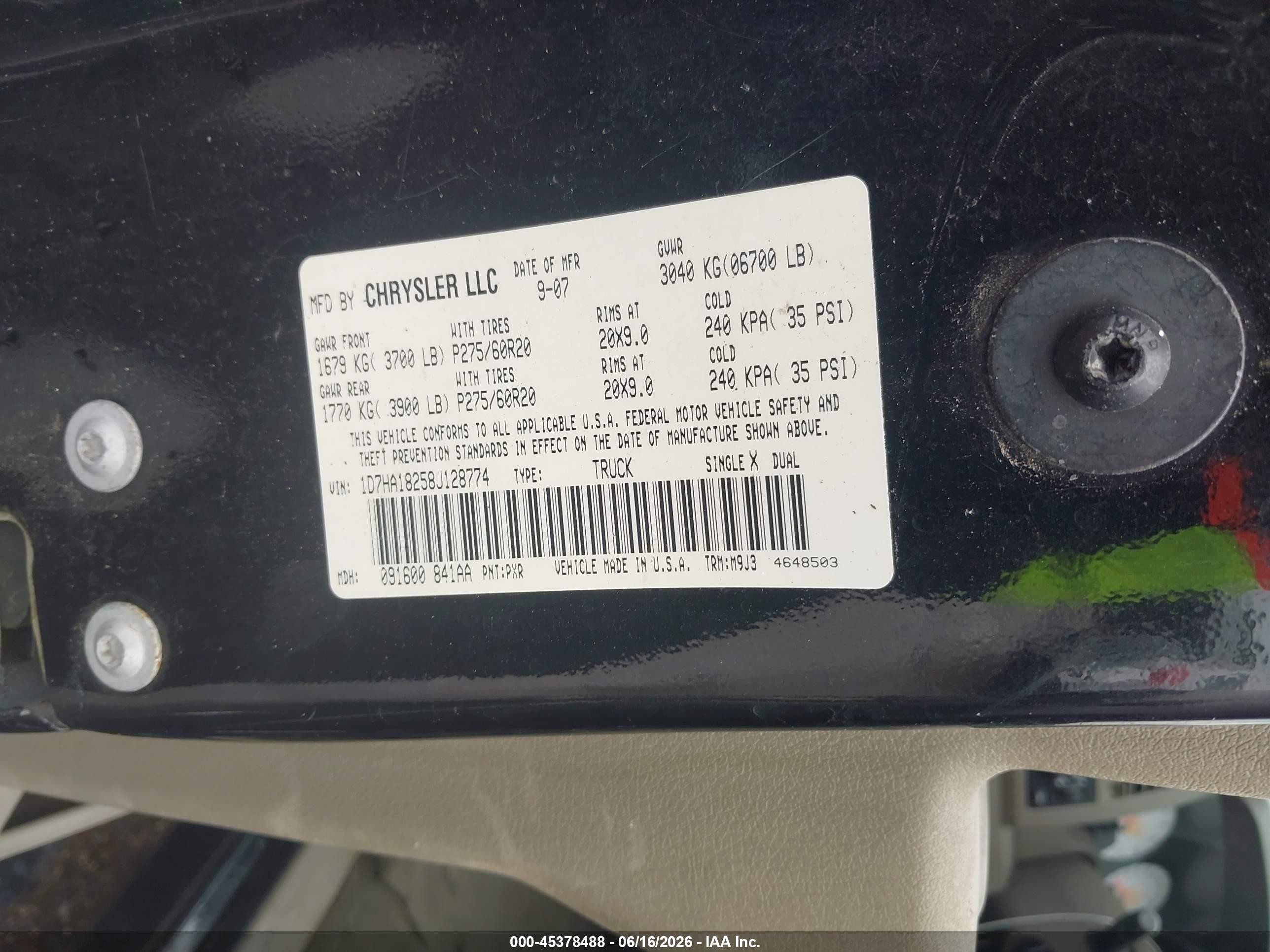 2008 Dodge Ram 1500 Slt Black vin: 1D7HA18258J128774