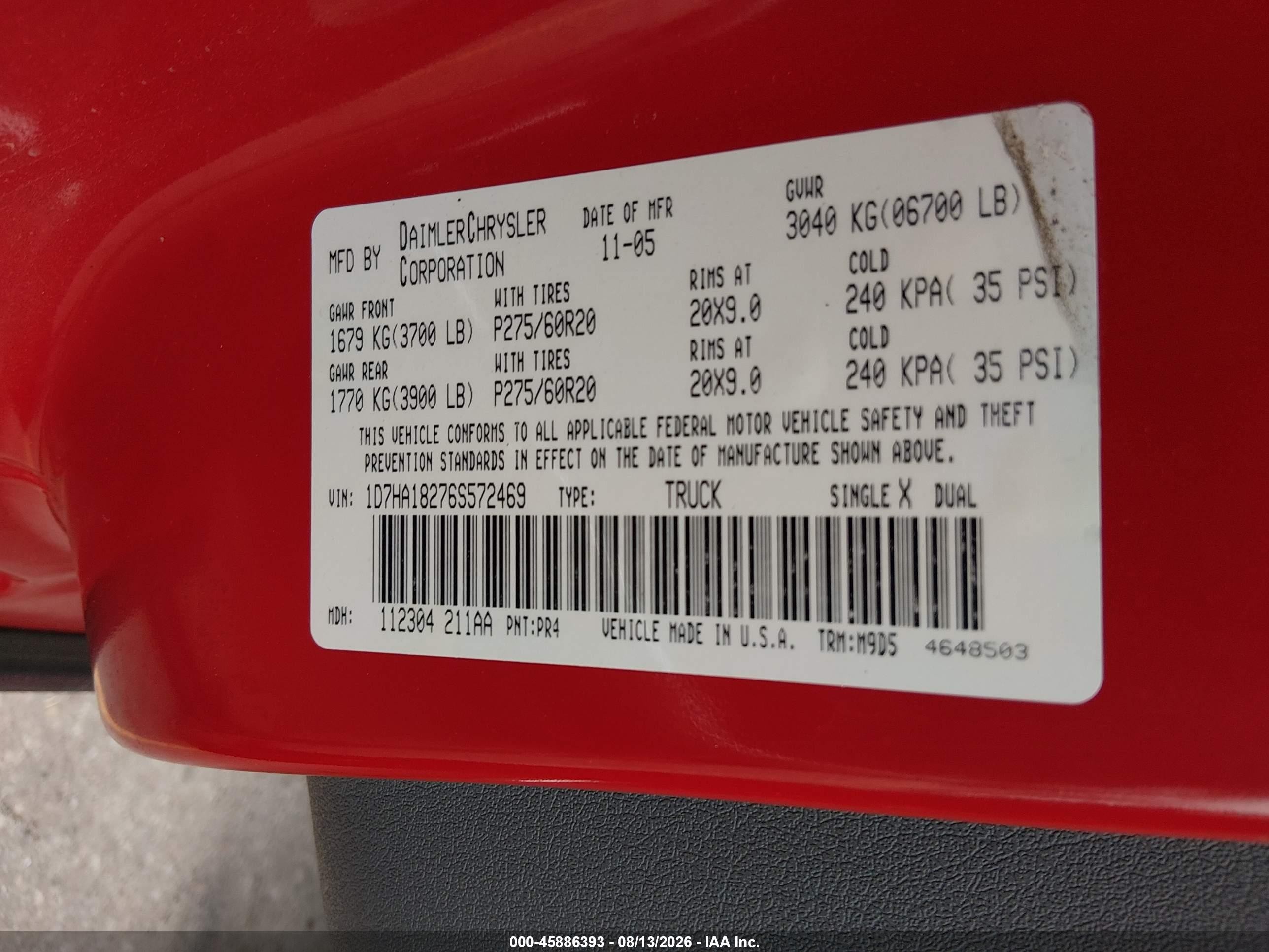 2006 Dodge Ram 1500 Slt Red vin: 1D7HA18276S572469