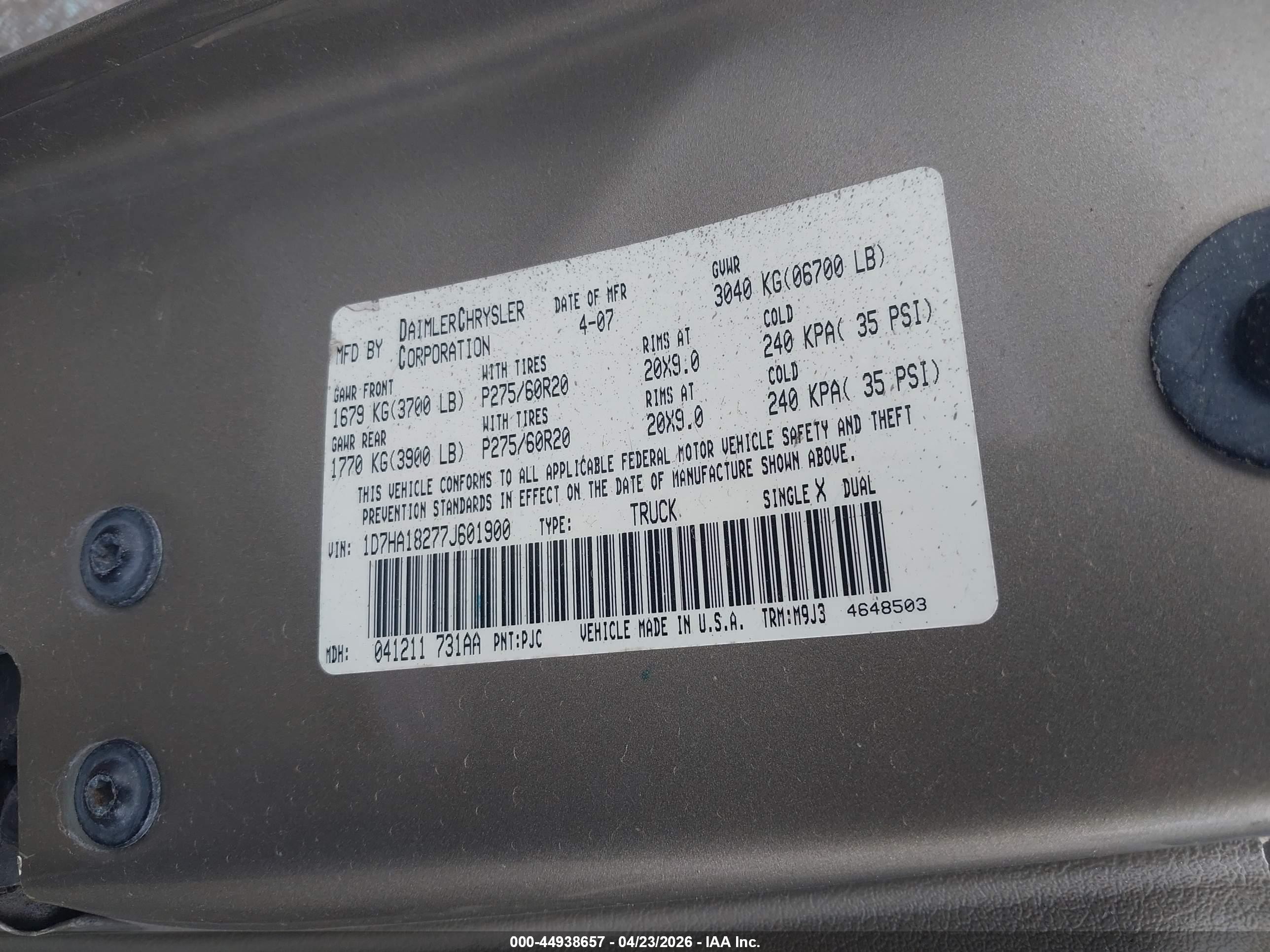 2007 Dodge Ram 1500 Slt Gold vin: 1D7HA18277J601900