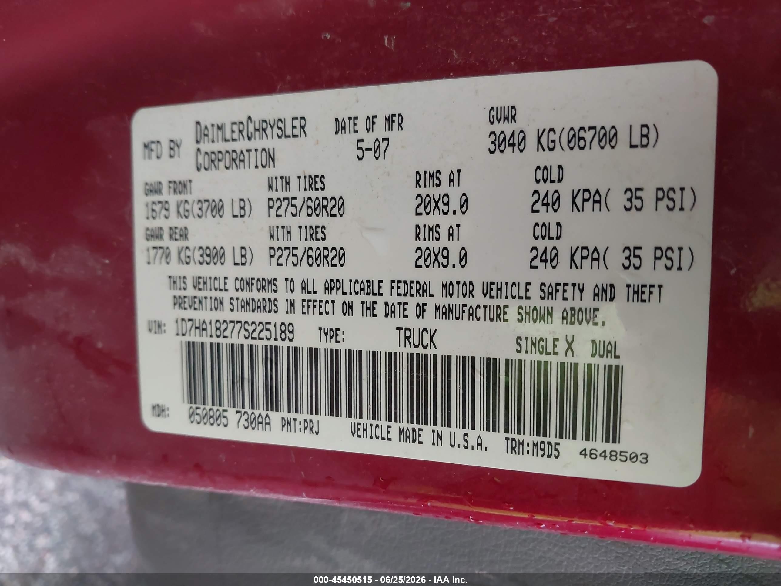 2007 Dodge Ram 1500 Slt Red vin: 1D7HA18277S225189