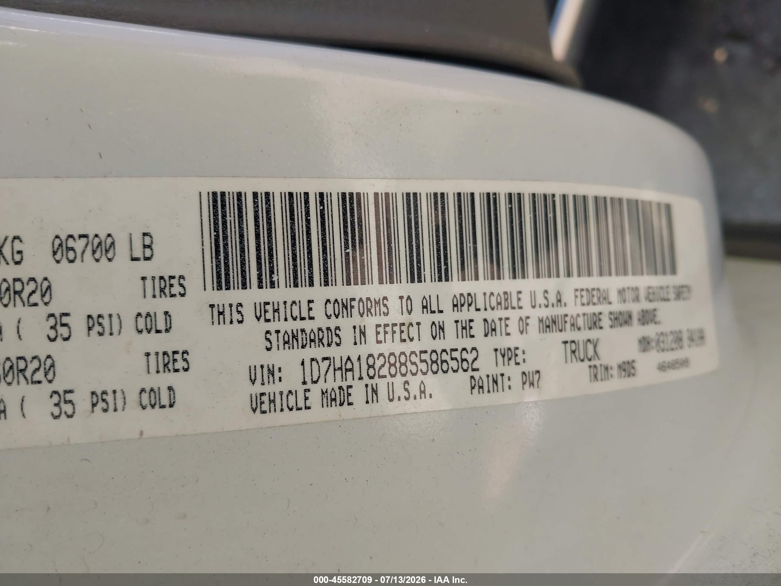 2008 Dodge Ram 1500 Slt White vin: 1D7HA18288S586562