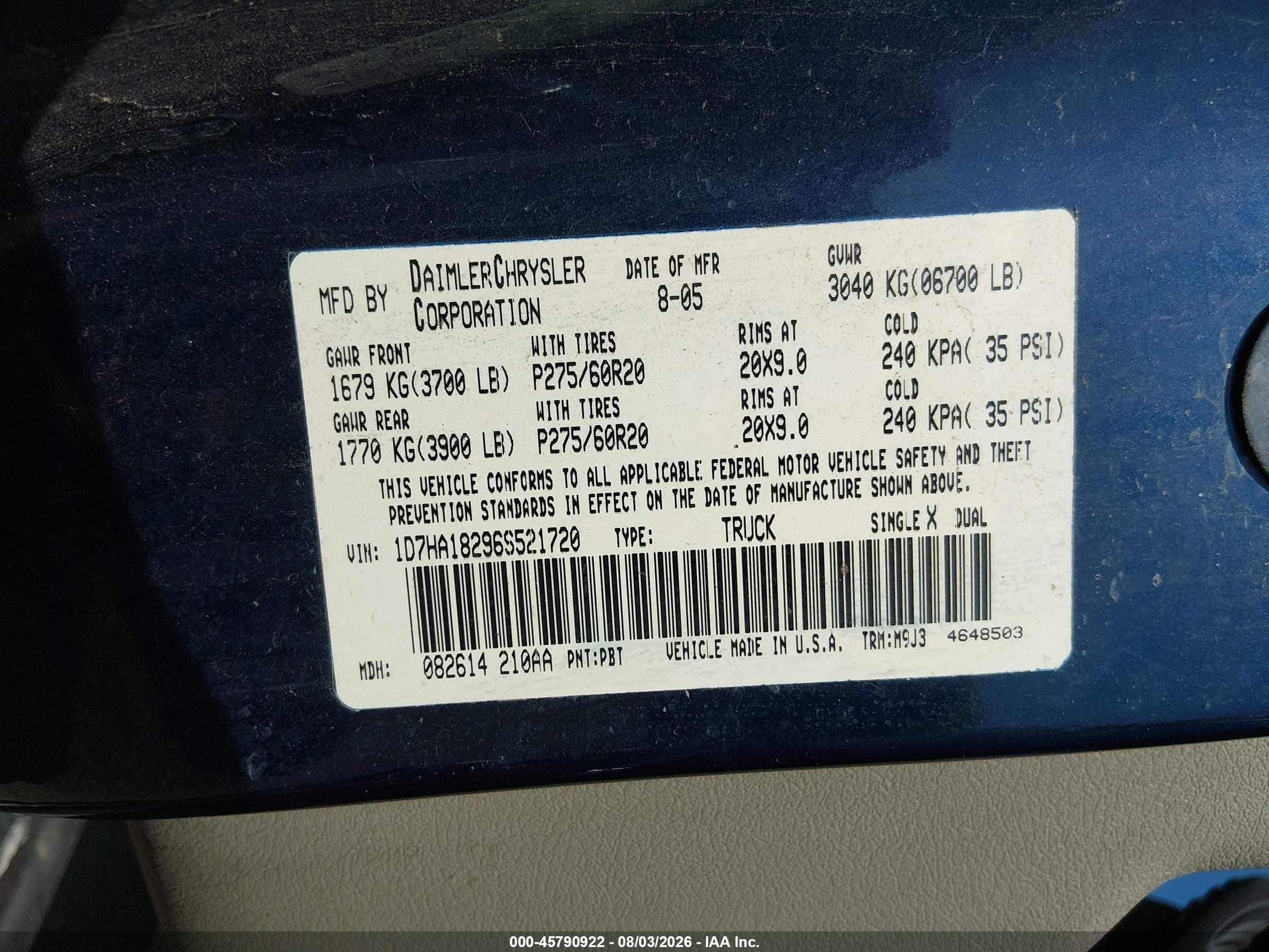 2006 Dodge Ram 1500 Slt Синий vin: 1D7HA18296S521720