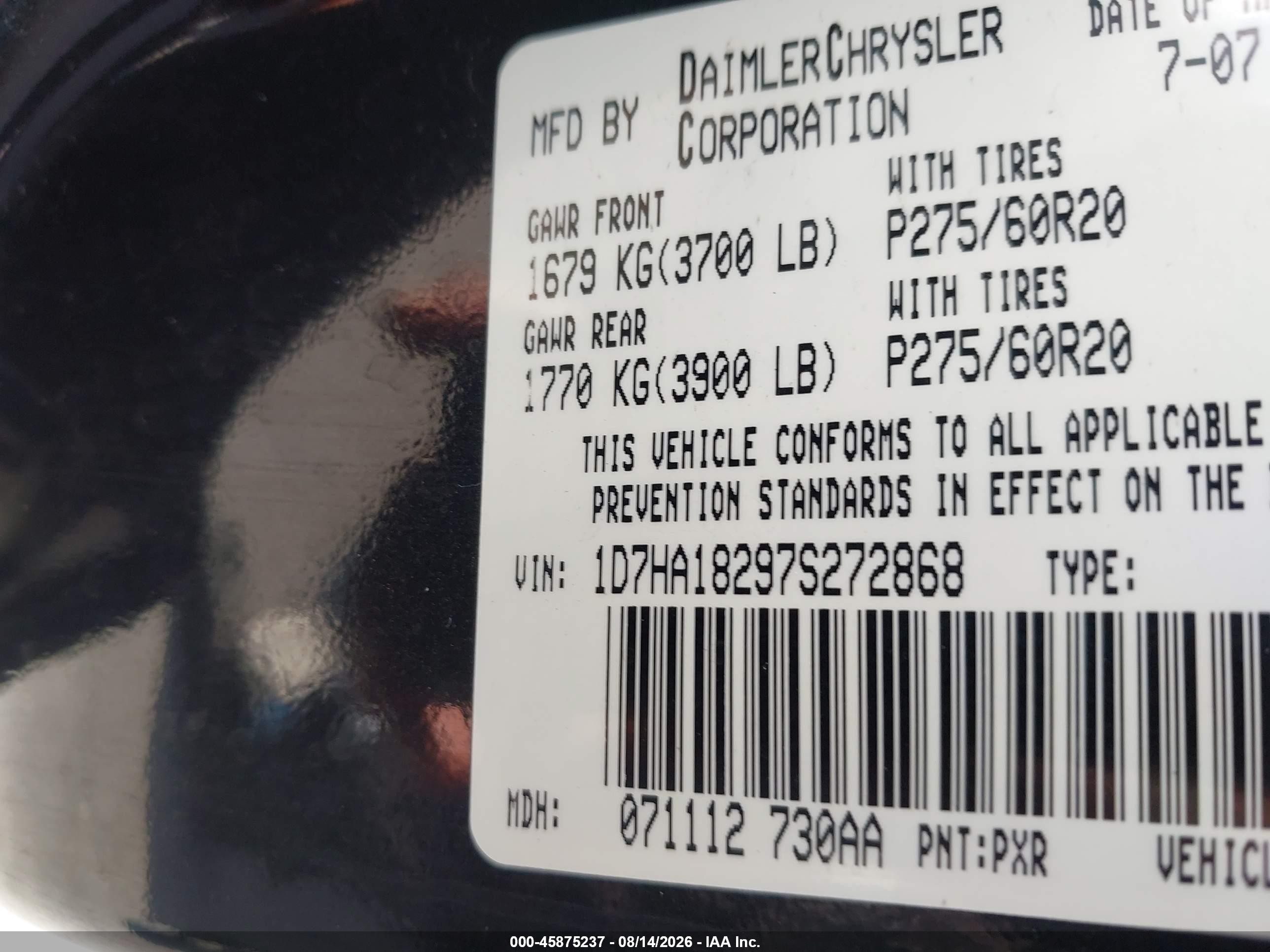 2007 Dodge Ram 1500 Slt Черный vin: 1D7HA18297S272868