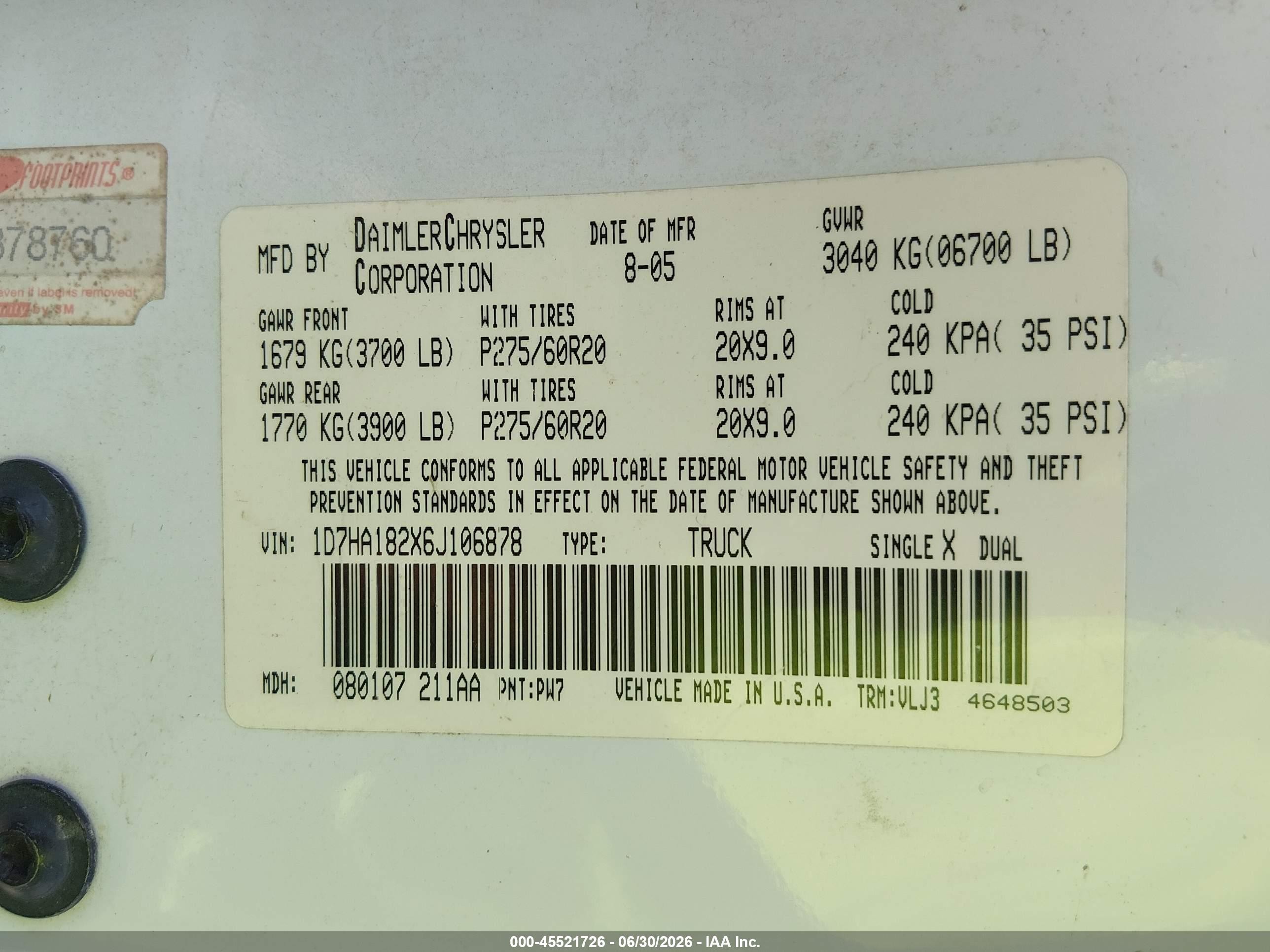 2006 Dodge Ram 1500 Laramie White vin: 1D7HA182X6J106878
