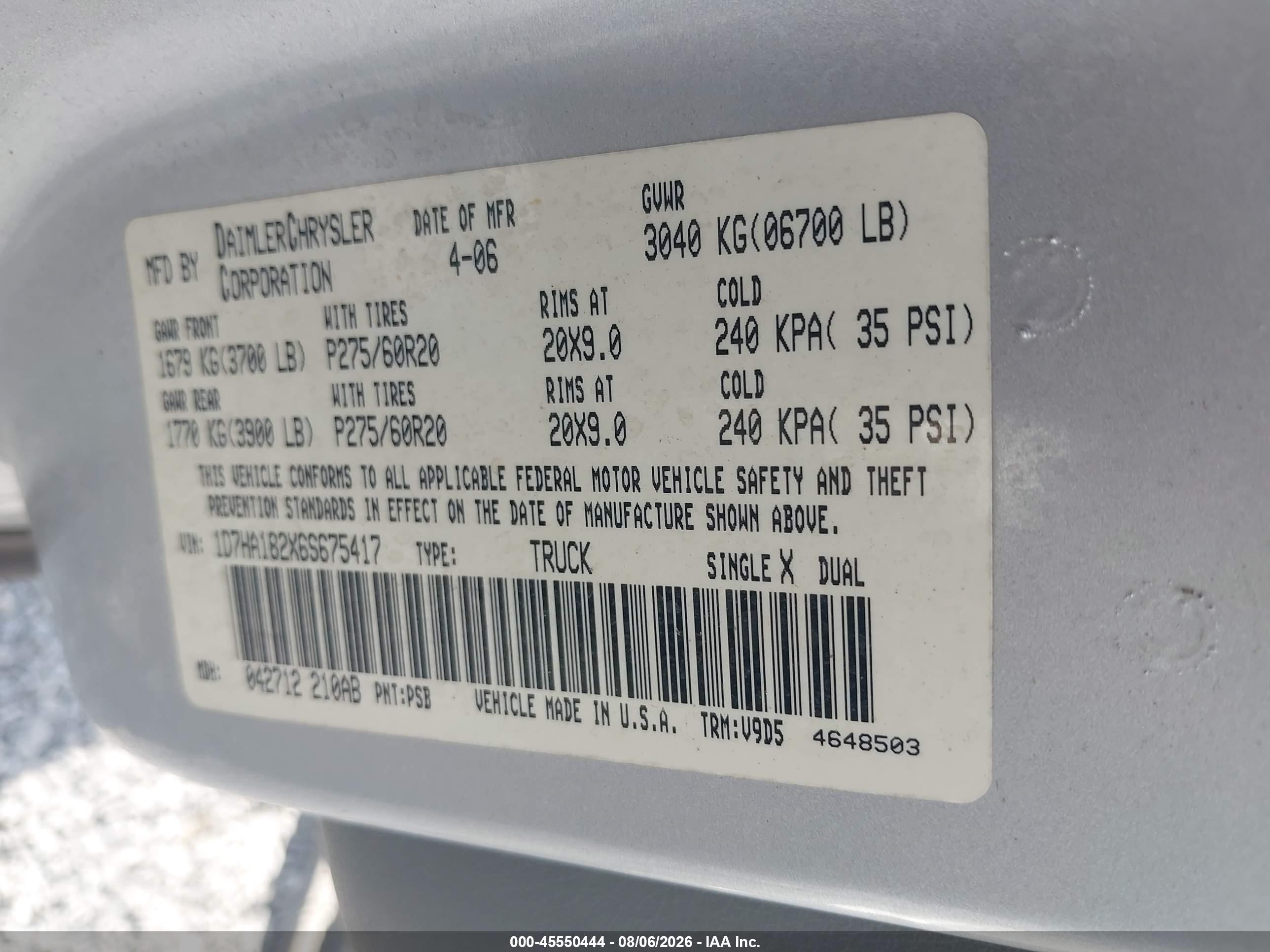 2006 Dodge Ram 1500 Slt Silver vin: 1D7HA182X6S675417