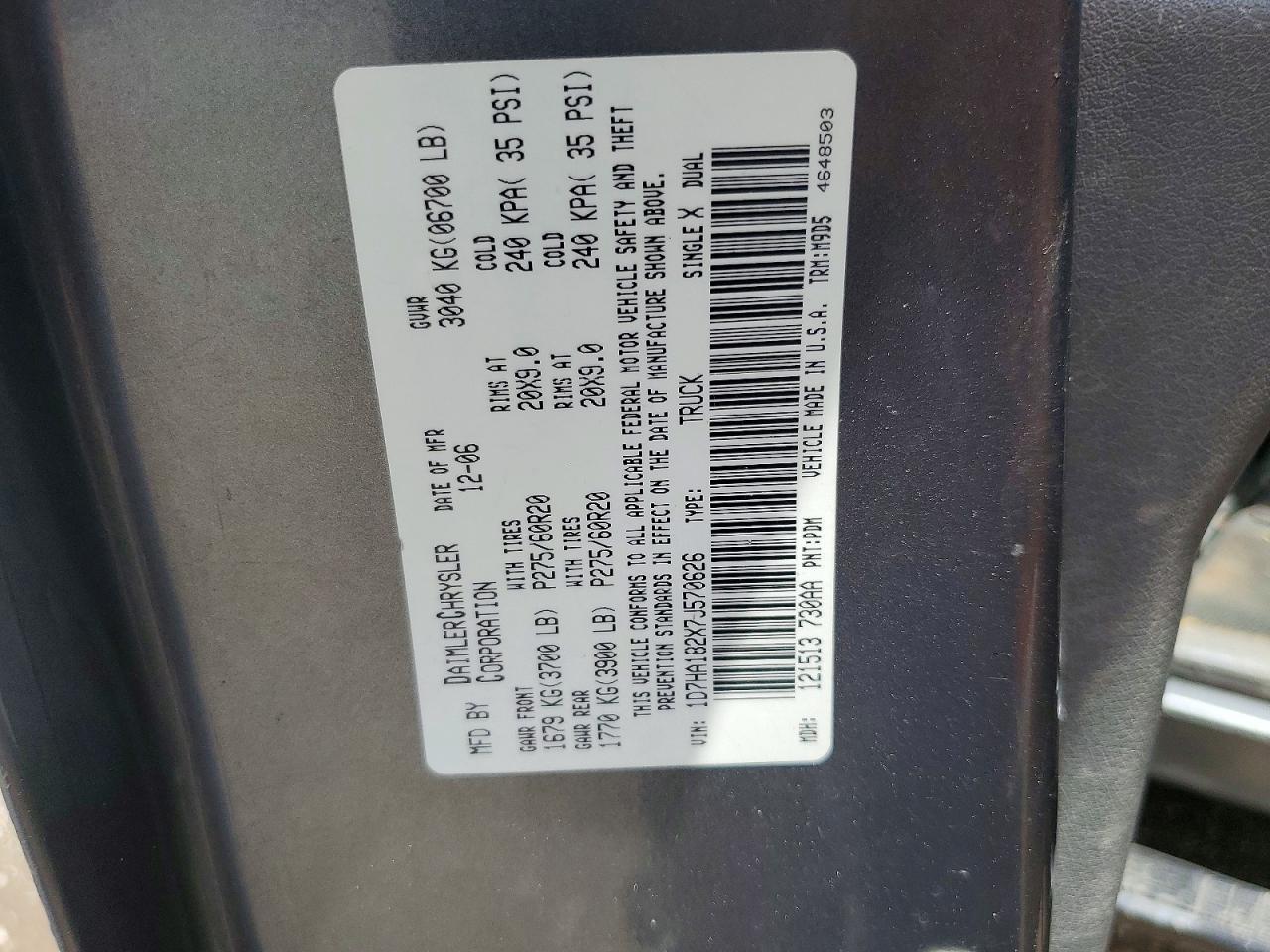2007 Dodge Ram 1500 St Silver vin: 1D7HA182X7J570626
