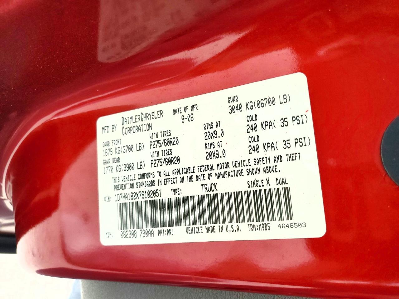 2007 Dodge Ram 1500 St Red vin: 1D7HA182X7S102051