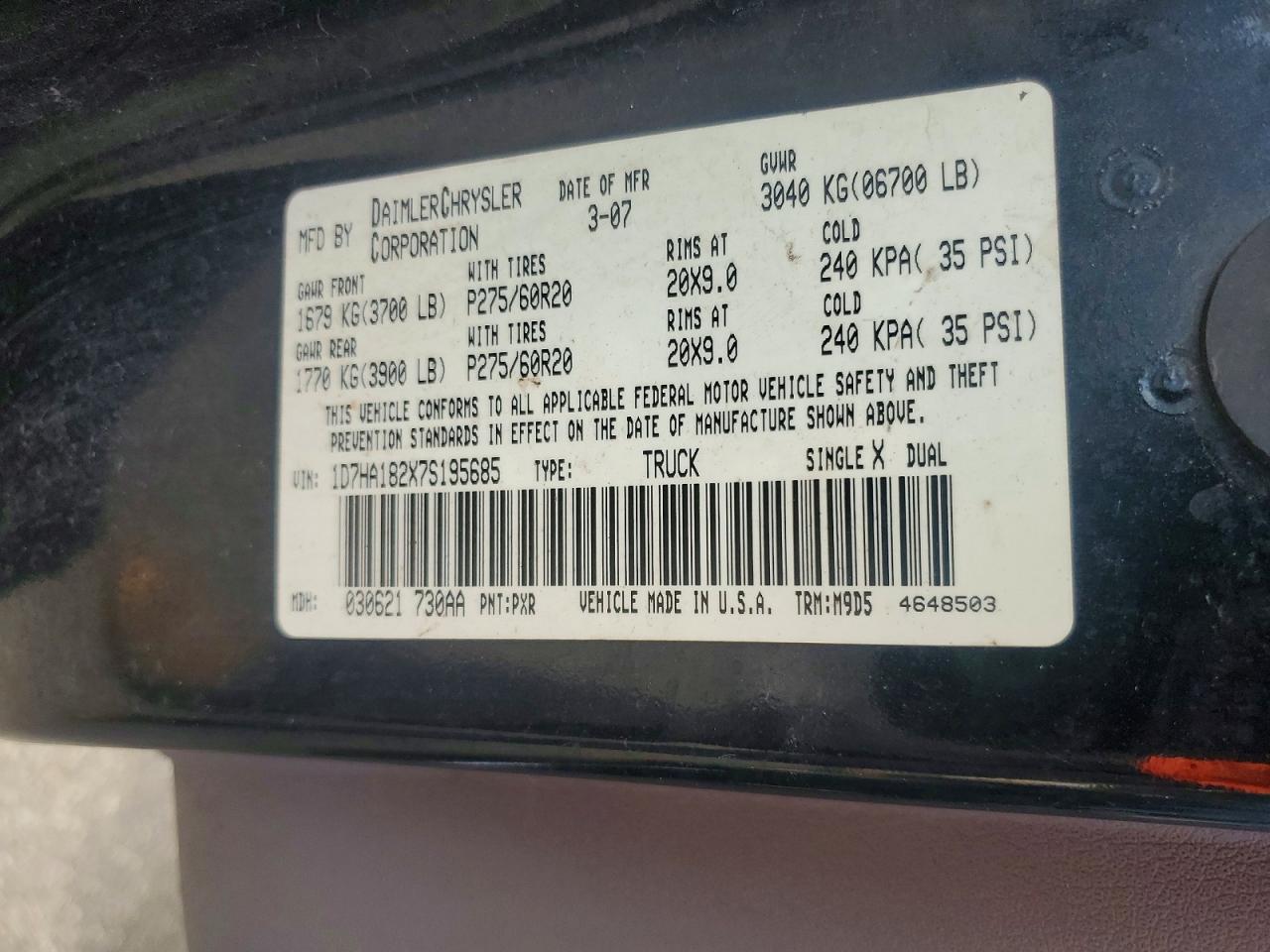 2007 Dodge Ram 1500 St Black vin: 1D7HA182X7S195685