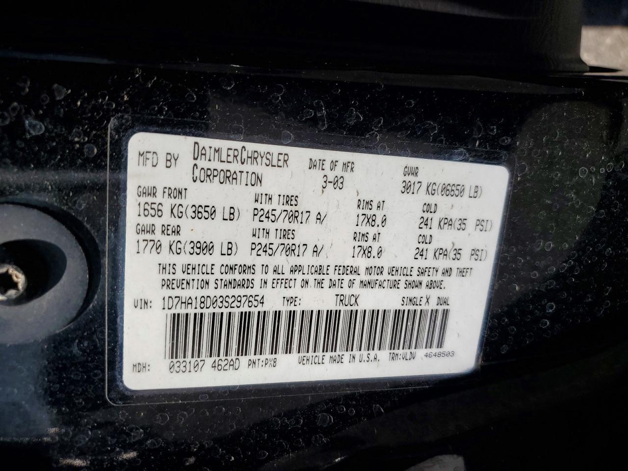 2003 Dodge Ram 1500 St Black vin: 1D7HA18D03S297654