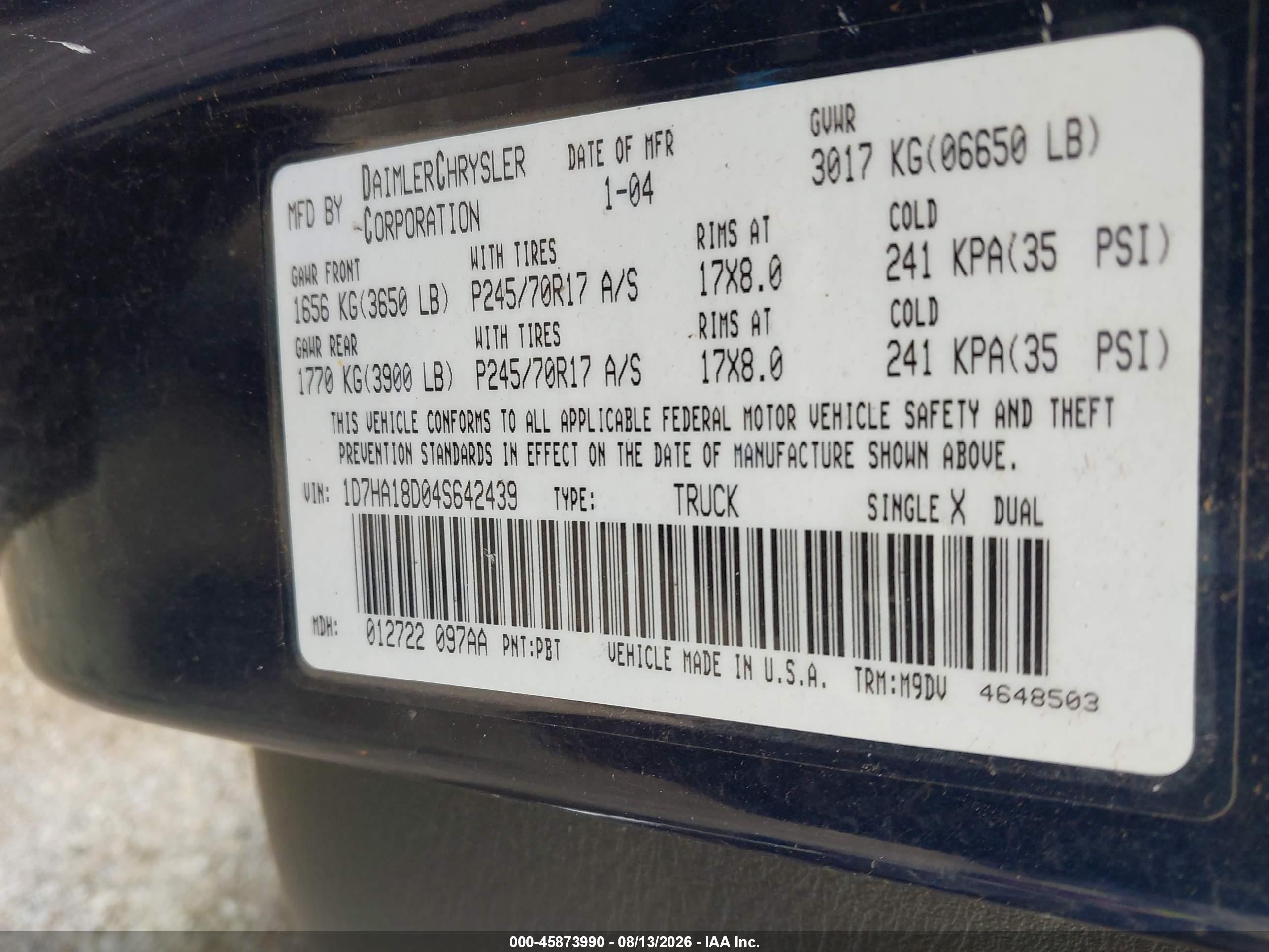 2004 Dodge Ram 1500 Slt/laramie Синий vin: 1D7HA18D04S642439