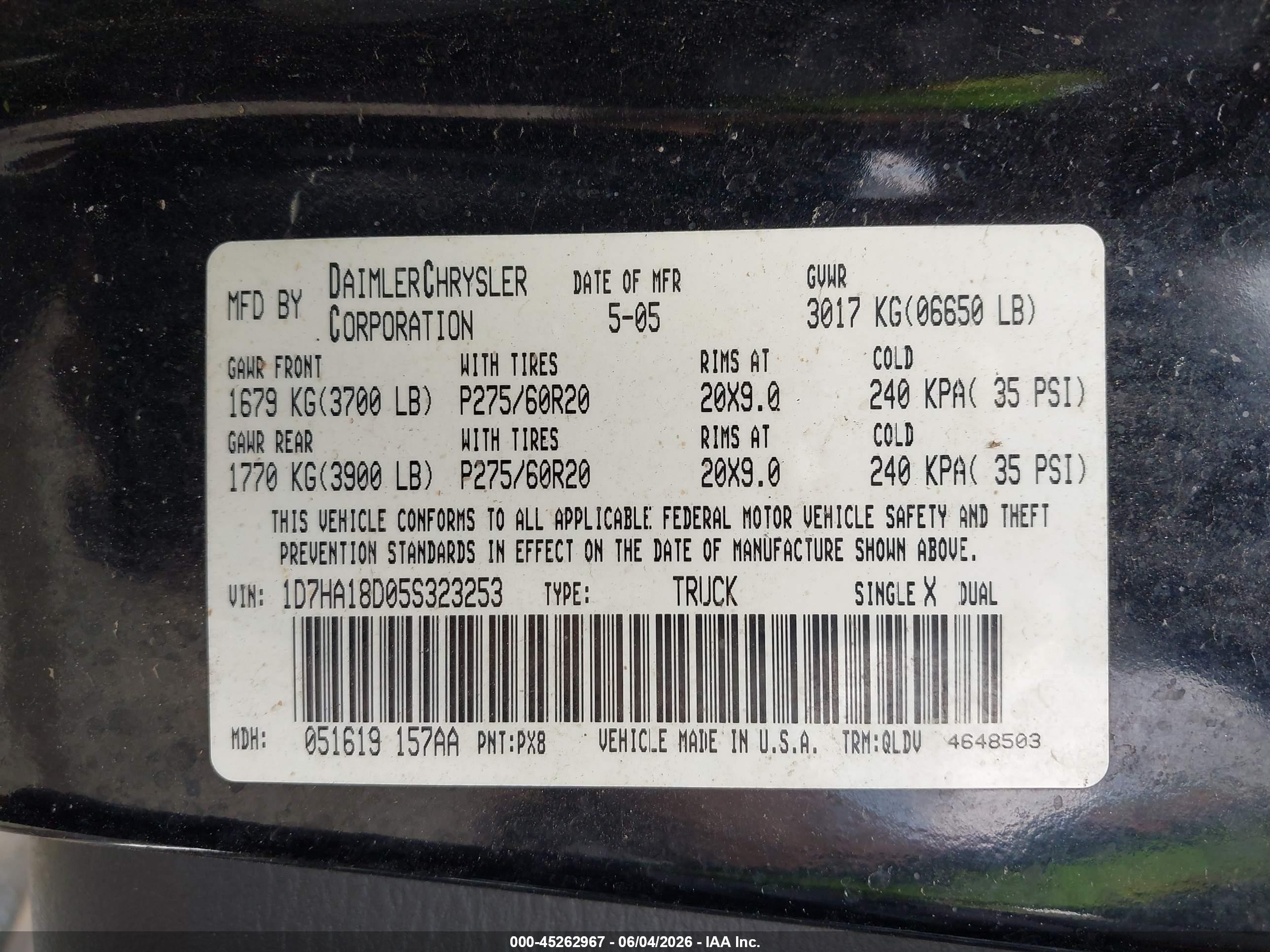 2005 Dodge Ram 1500 Slt/laramie Black vin: 1D7HA18D05S323253