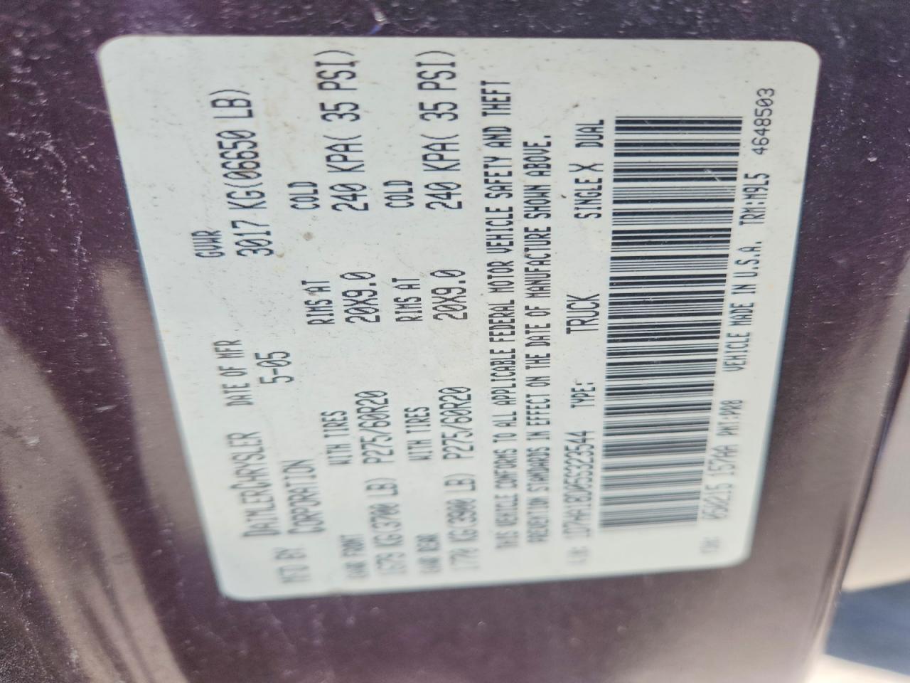 2005 Dodge Ram 1500 St Purple vin: 1D7HA18D05S323544