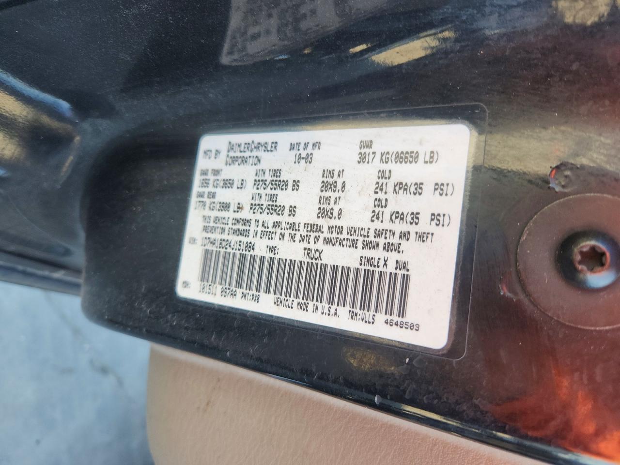 2004 Dodge Ram 1500 Черный vin: 1D7HA18D24J151084