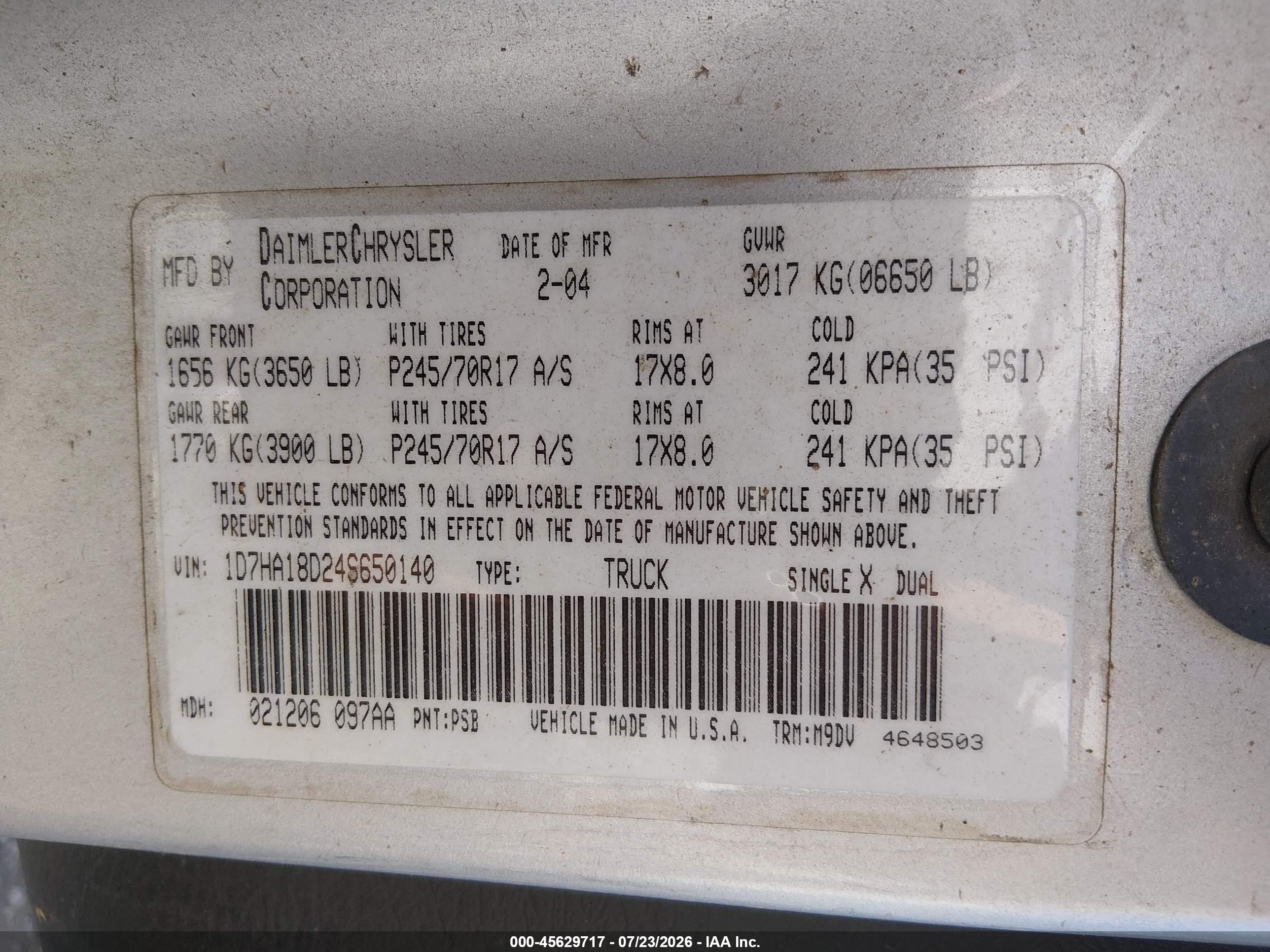 2004 Dodge Ram 1500 Slt/laramie Silver vin: 1D7HA18D24S650140