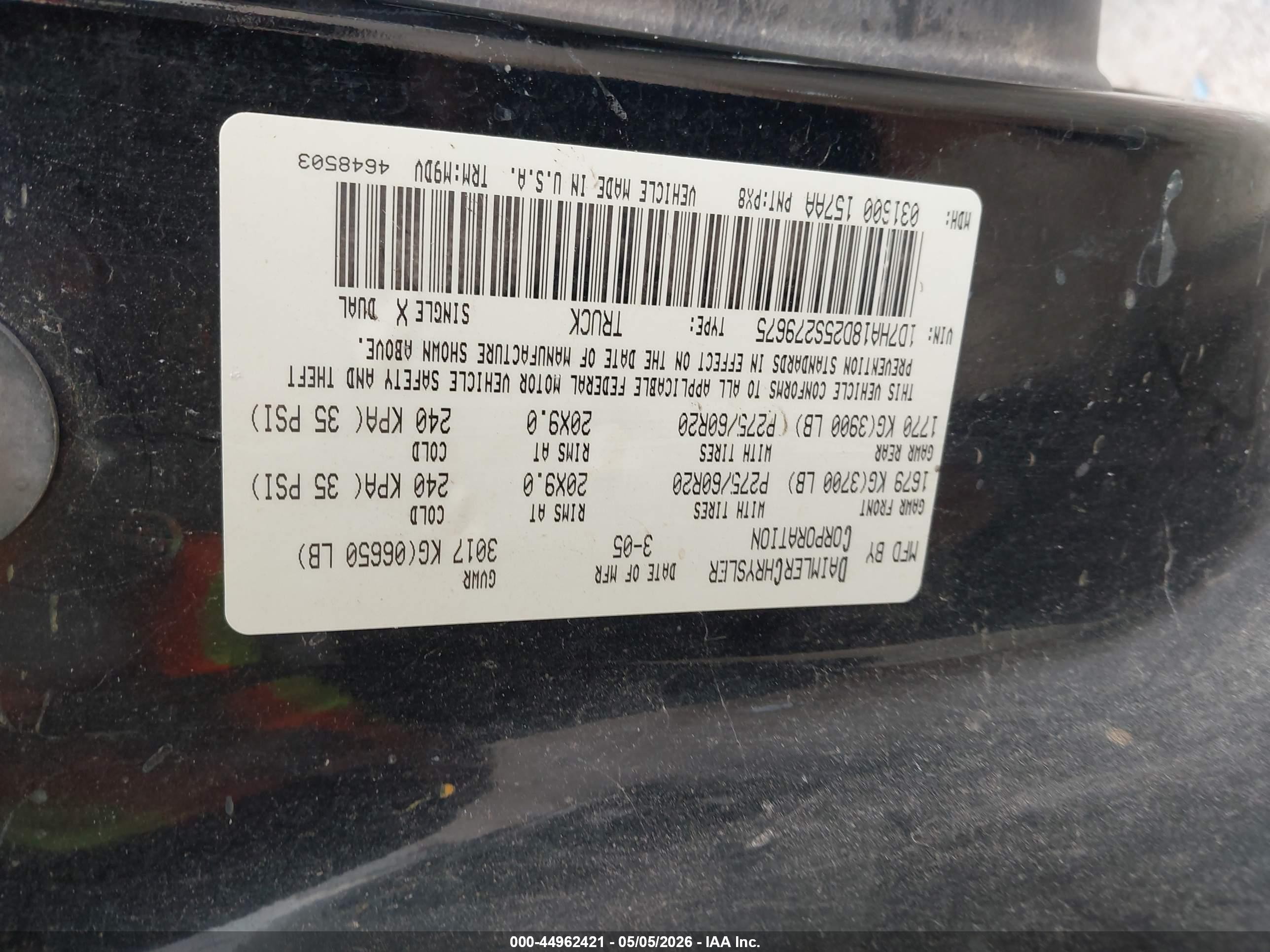 2005 Dodge Ram 1500 Slt/laramie Black vin: 1D7HA18D25S279675