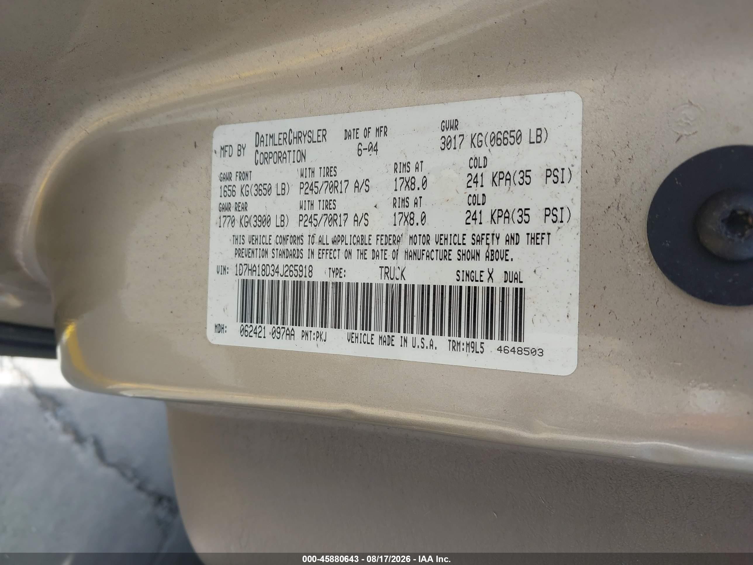 2004 Dodge Ram 1500 Slt/laramie Gold vin: 1D7HA18D34J265918