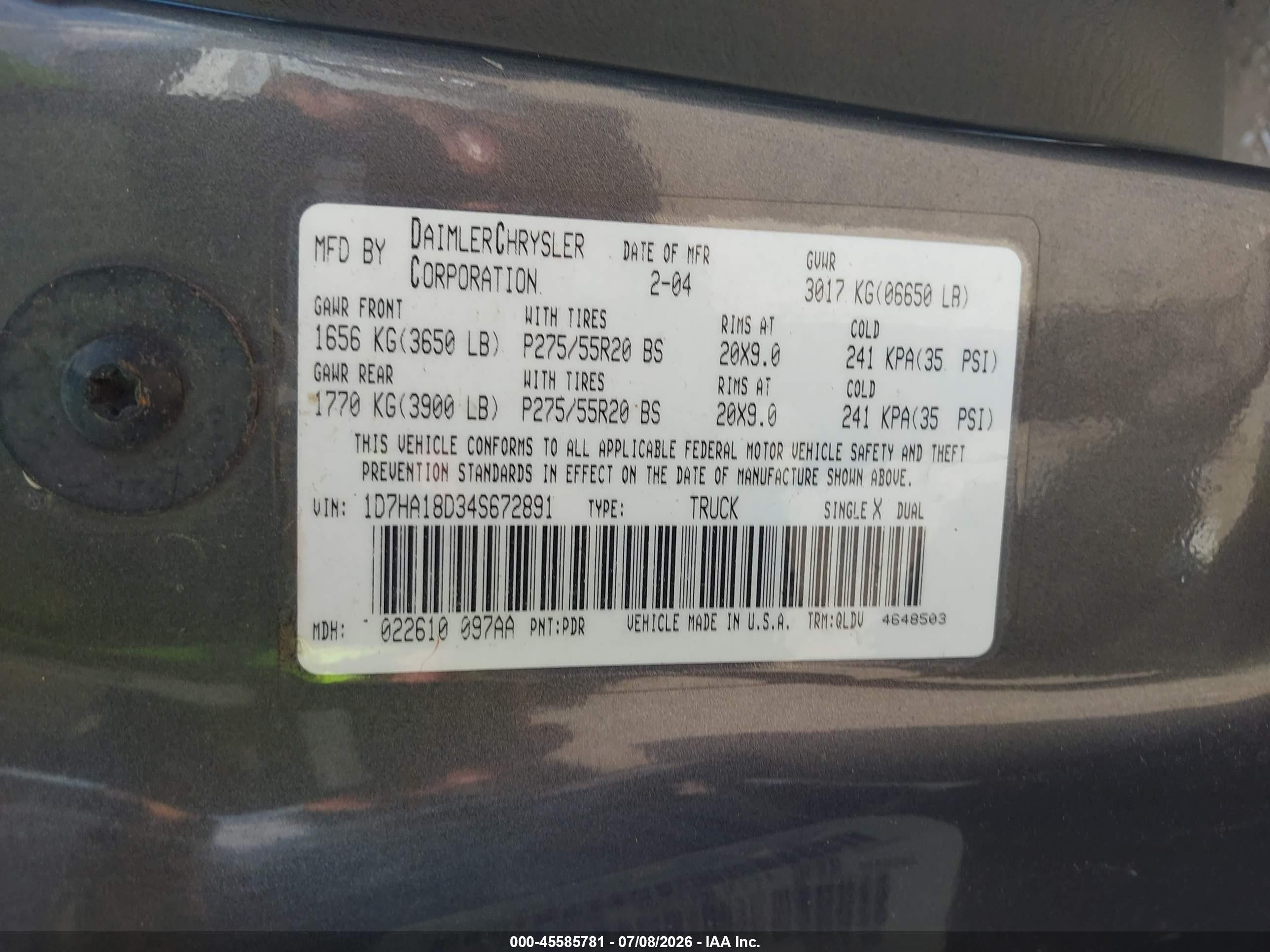 2004 Dodge Ram 1500 Slt/laramie Gray vin: 1D7HA18D34S672891