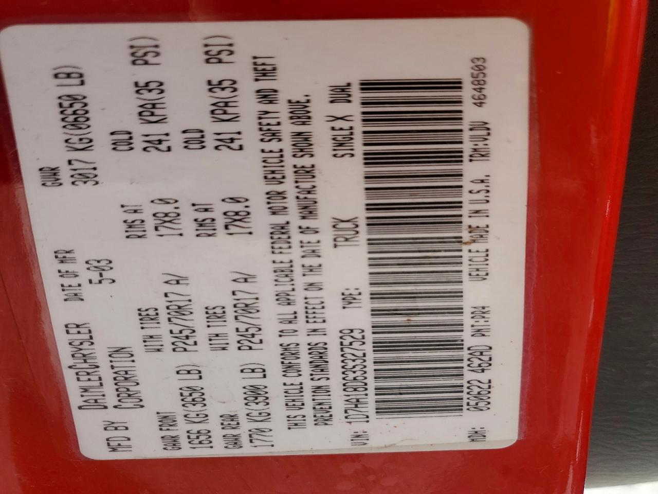 2003 Dodge Ram 1500 St Red vin: 1D7HA18D63S327529