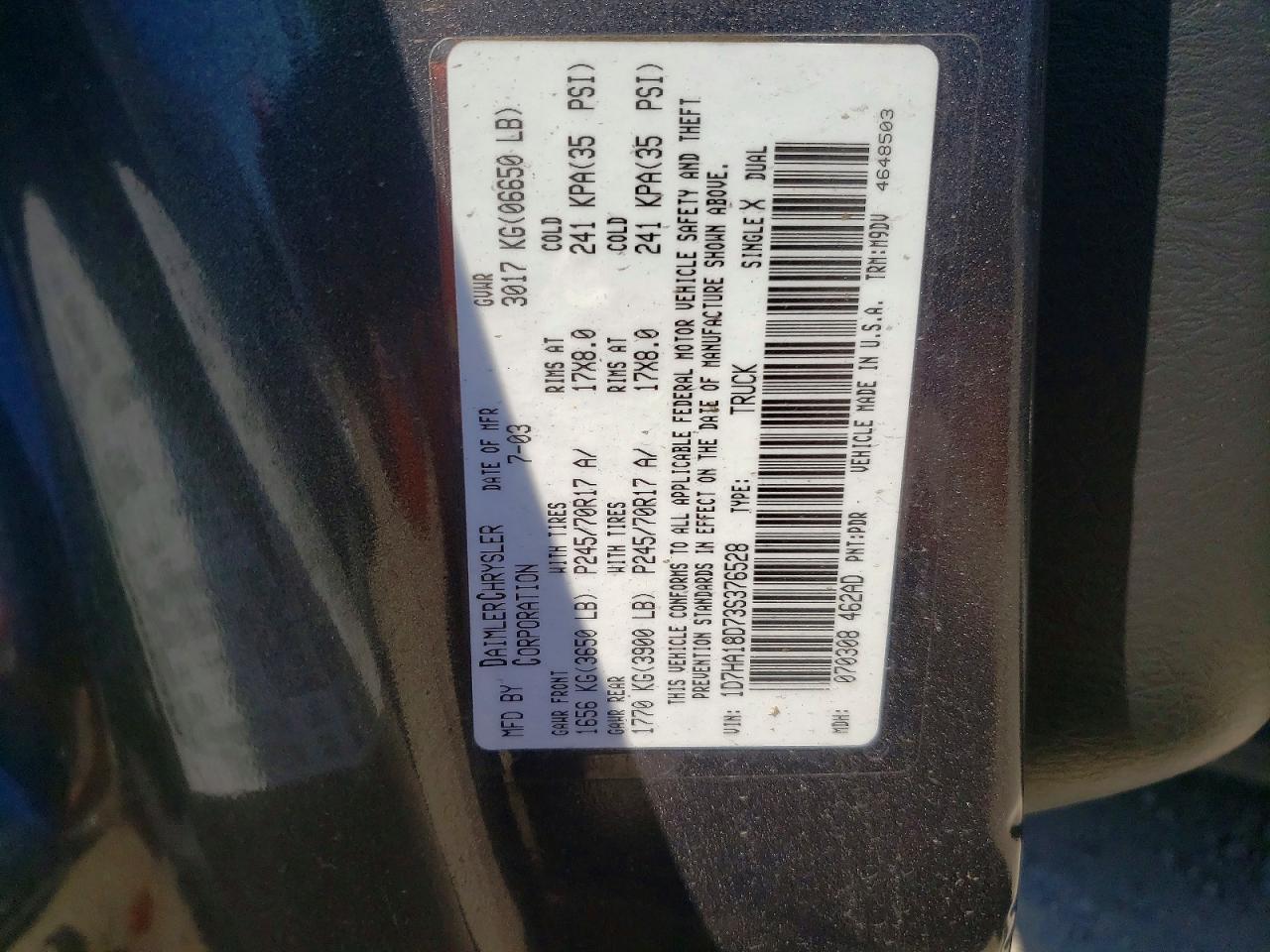 2003 Dodge Ram 1500 St Gray vin: 1D7HA18D73S376528