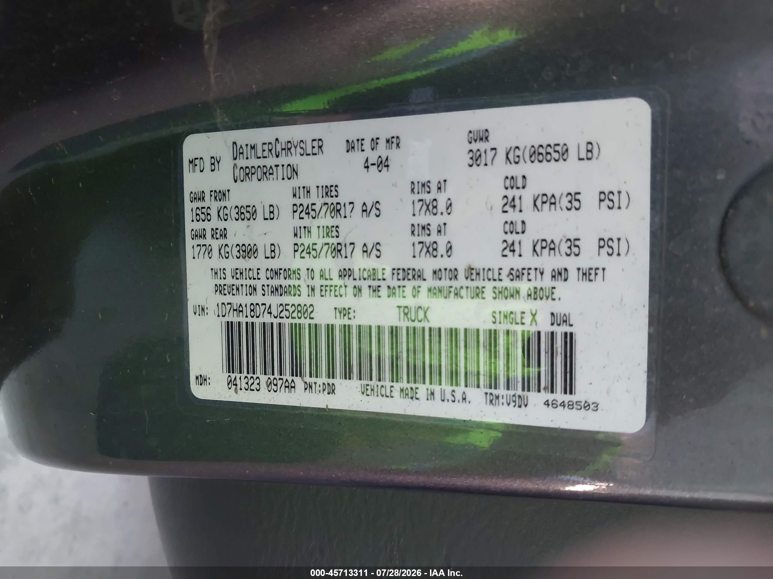 2004 Dodge Ram 1500 Slt/laramie Серый vin: 1D7HA18D74J252802