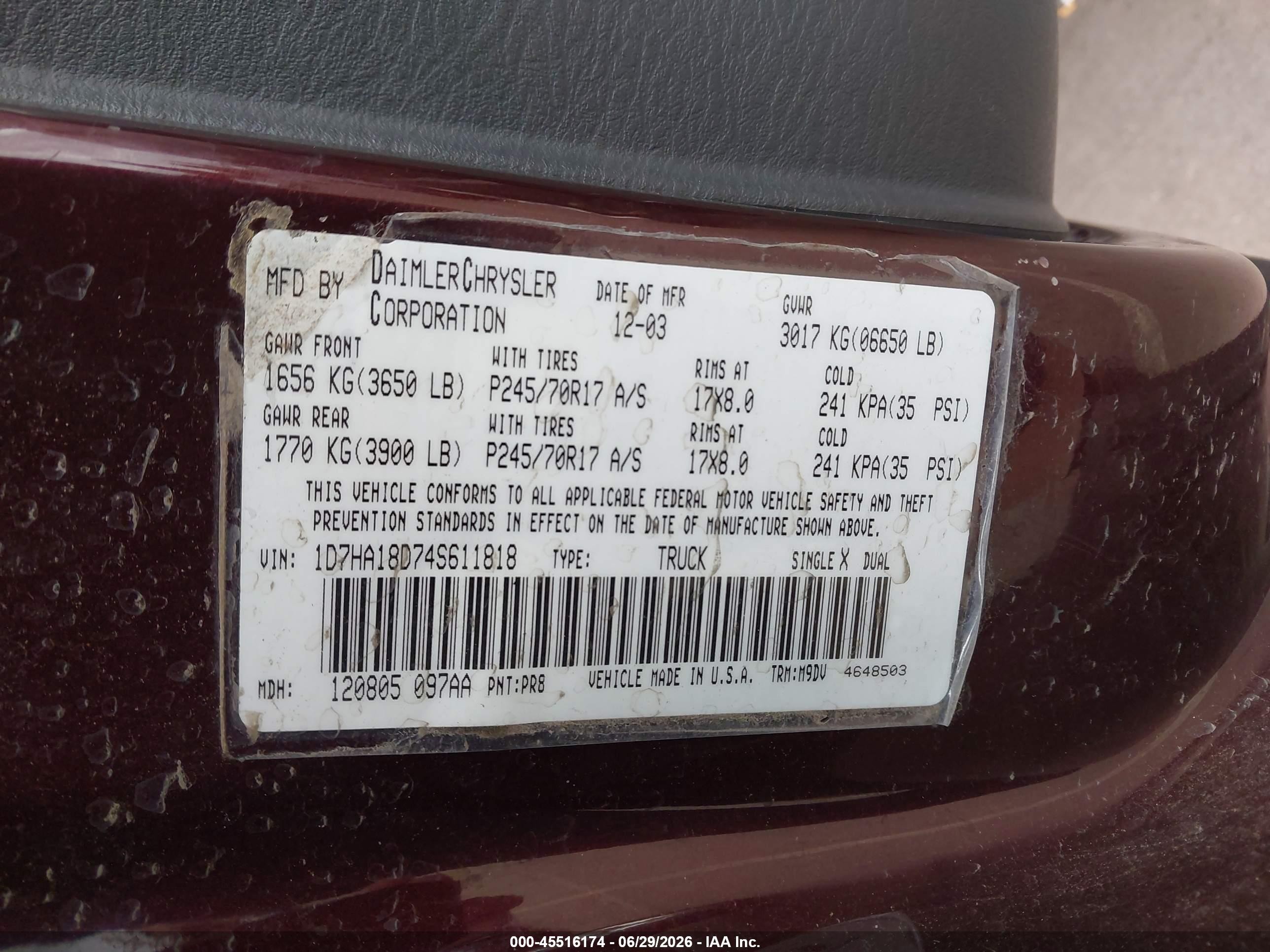2004 Dodge Ram 1500 Slt/laramie Maroon vin: 1D7HA18D74S611818