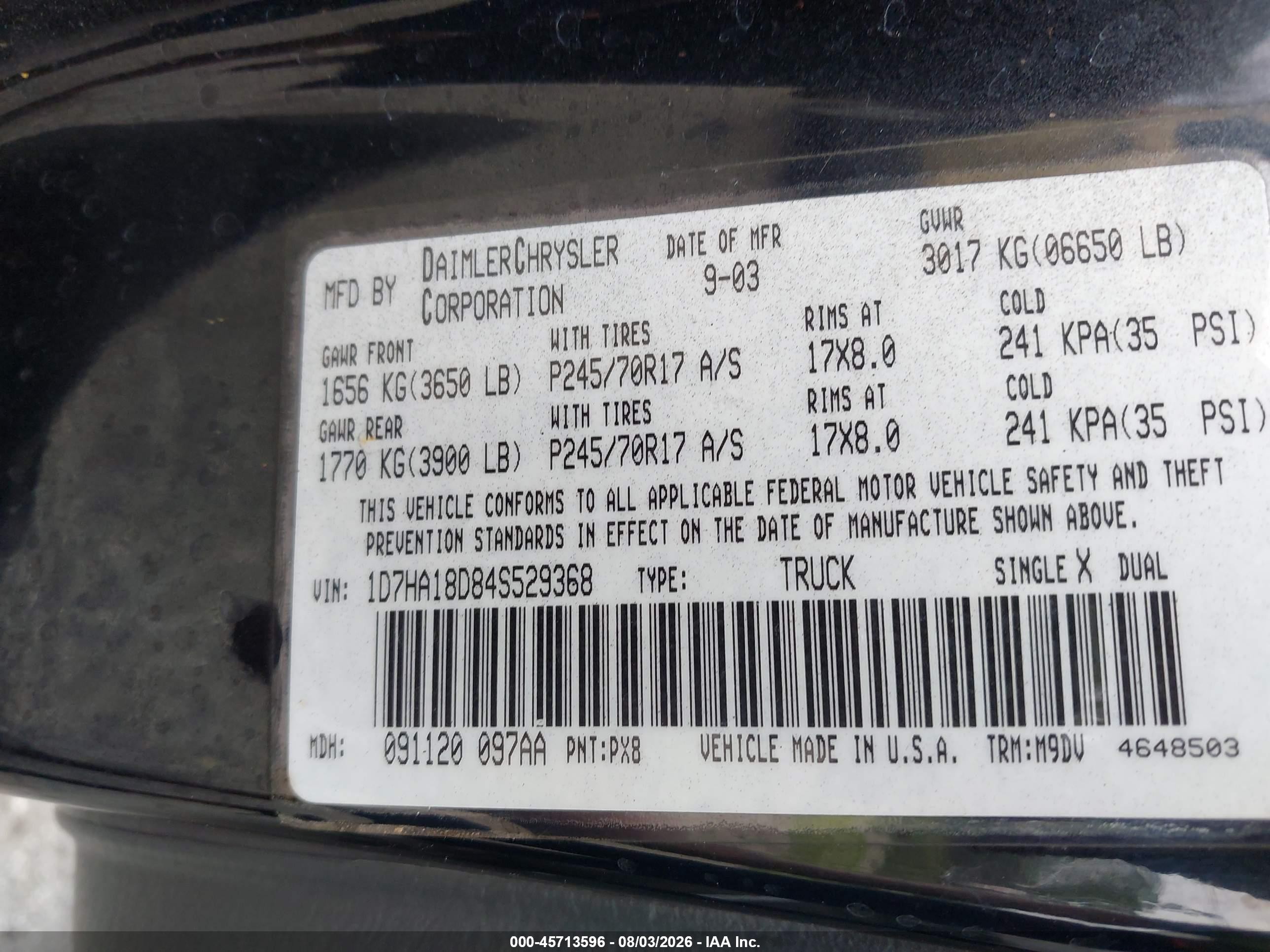 2004 Dodge Ram 1500 Slt/laramie Черный vin: 1D7HA18D84S529368