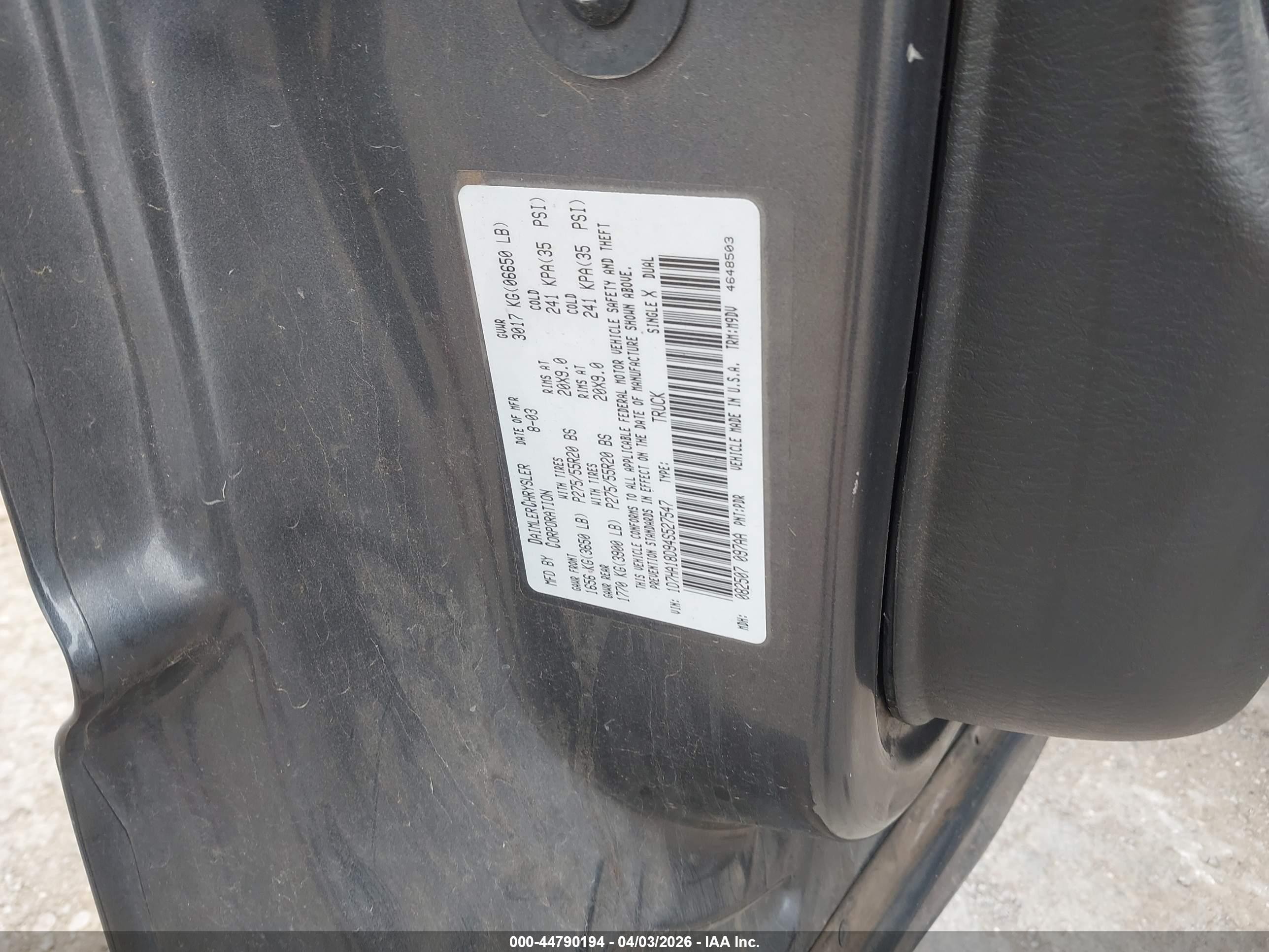 2004 Dodge Ram 1500 Slt/laramie Gray vin: 1D7HA18D94S527547