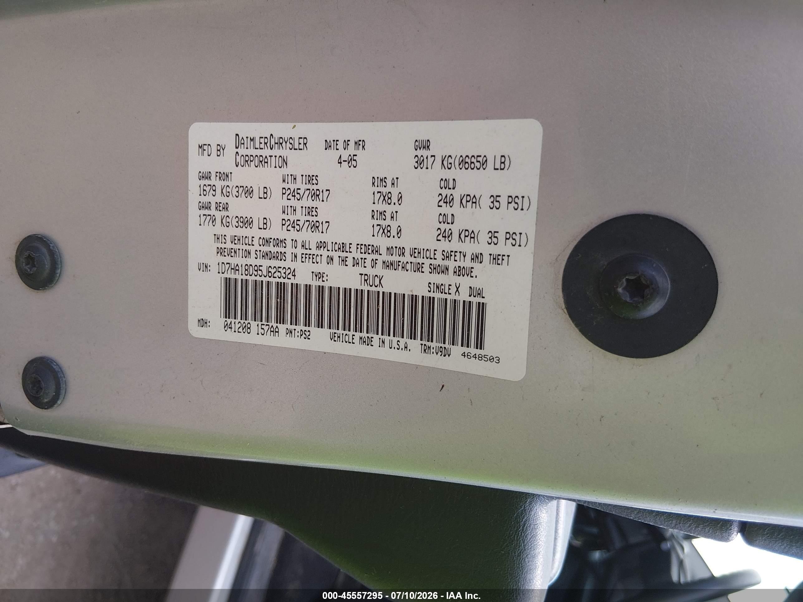 2005 Dodge Ram 1500 Slt/laramie Серебряный vin: 1D7HA18D95J625324