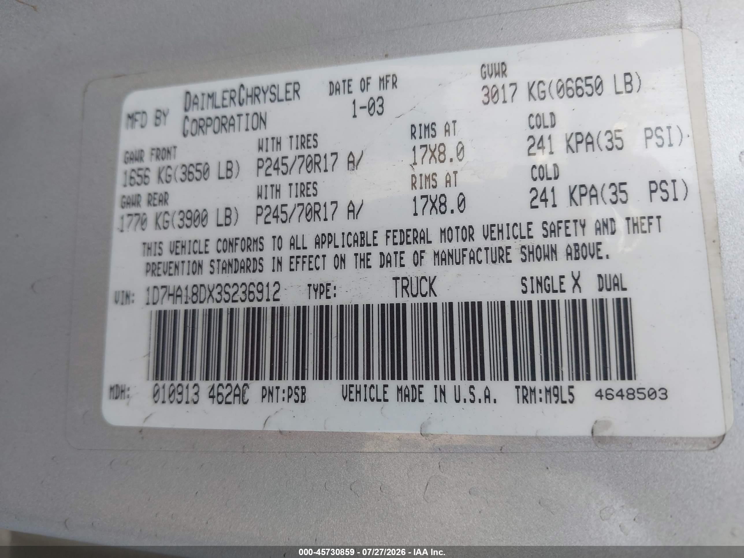 2003 Dodge Ram 1500 Slt/laramie/st Серебряный vin: 1D7HA18DX3S236912