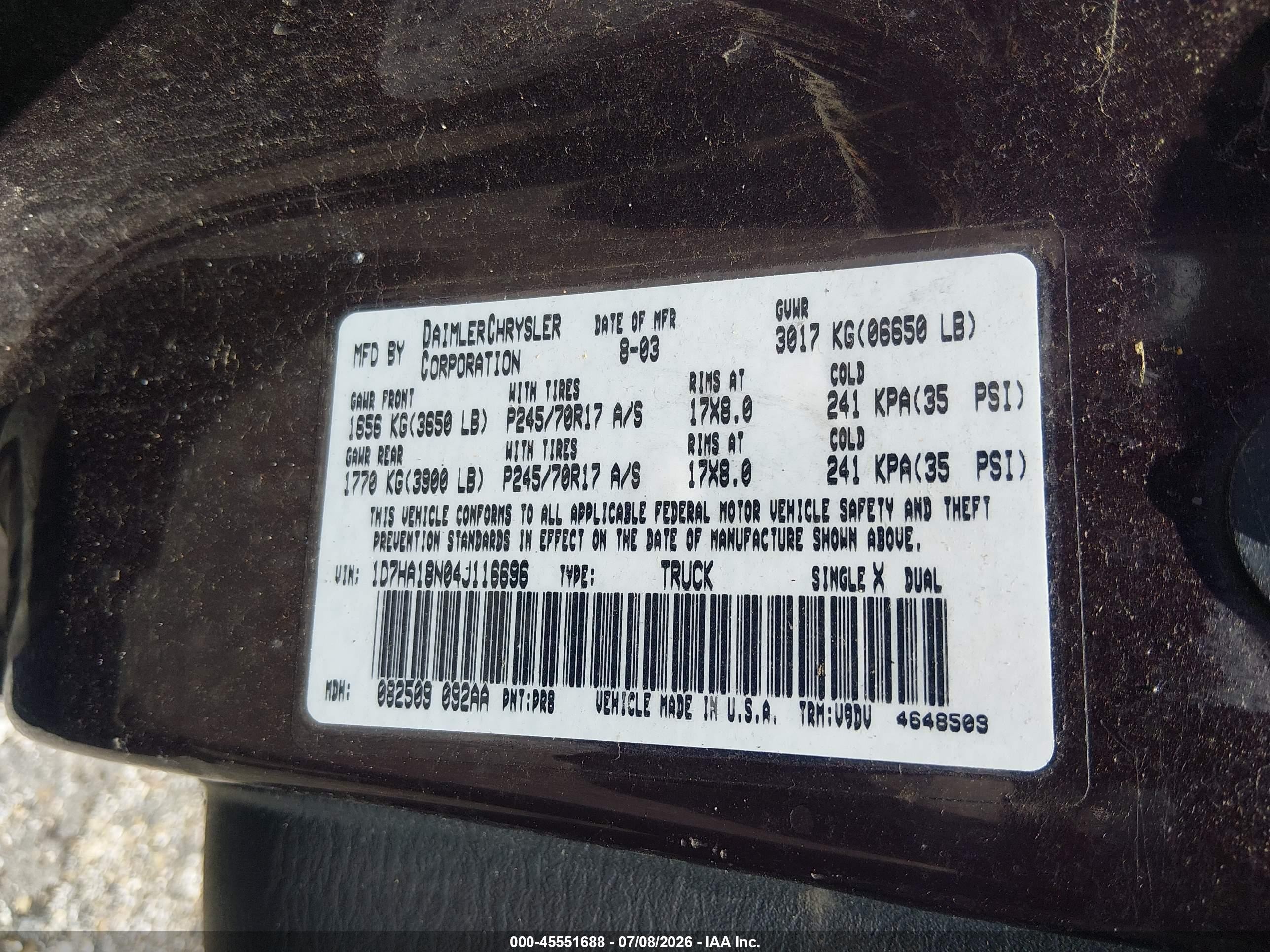 2004 Dodge Ram 1500 Slt/laramie Burgundy vin: 1D7HA18N04J116696