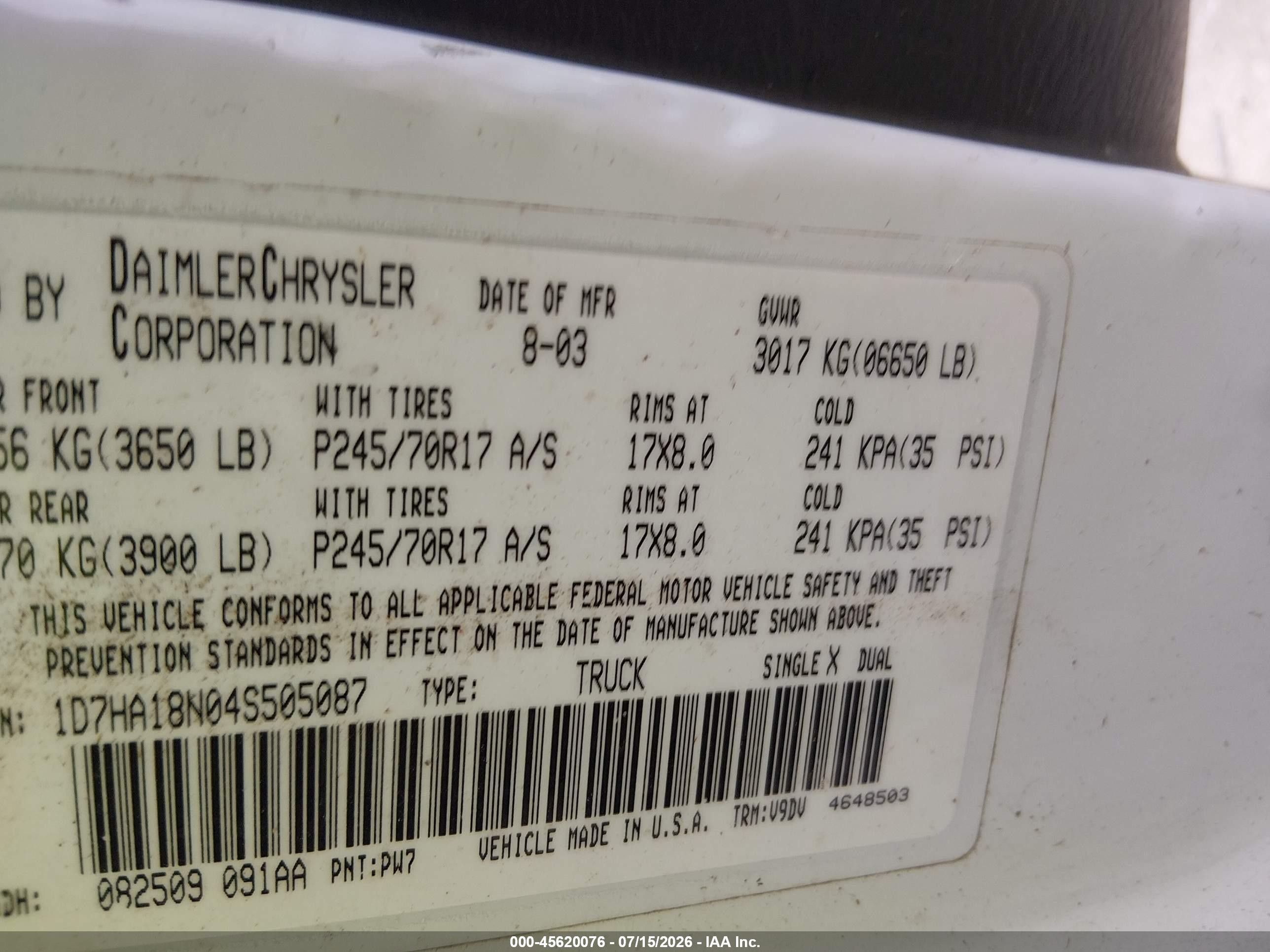 2004 Dodge Ram 1500 Slt/laramie White vin: 1D7HA18N04S505087