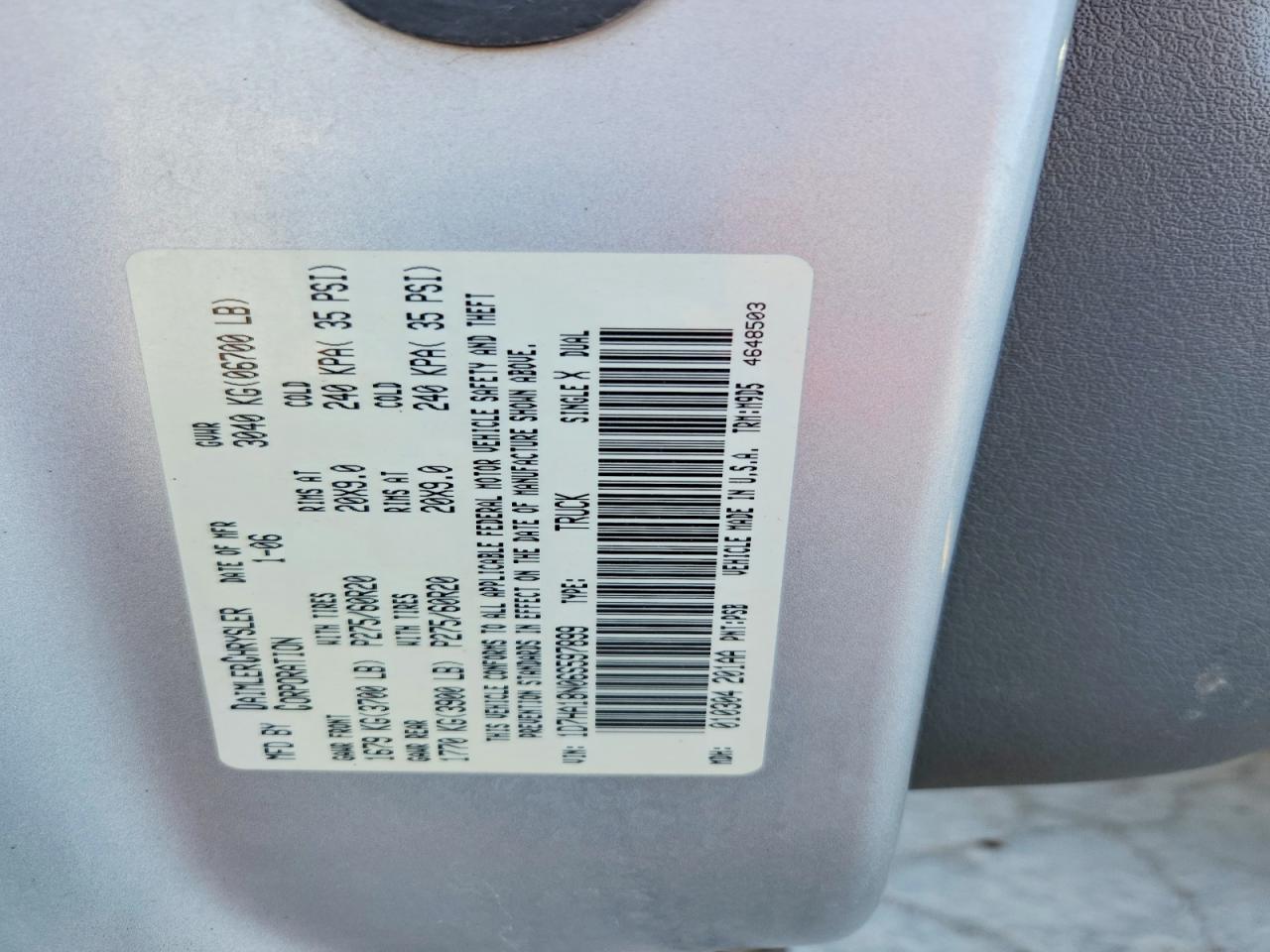 2006 Dodge Ram 1500 St Silver vin: 1D7HA18N06S597899