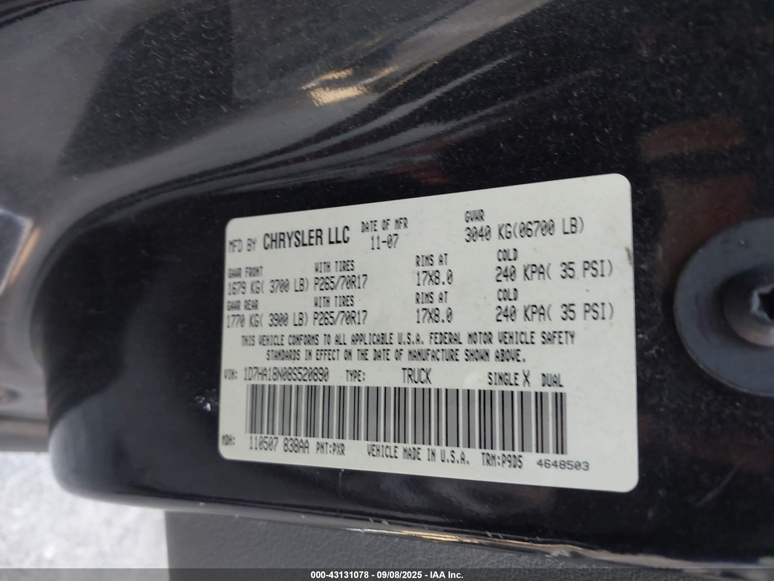 2008 Dodge Ram 1500 St/sxt Черный vin: 1D7HA18N08S520890