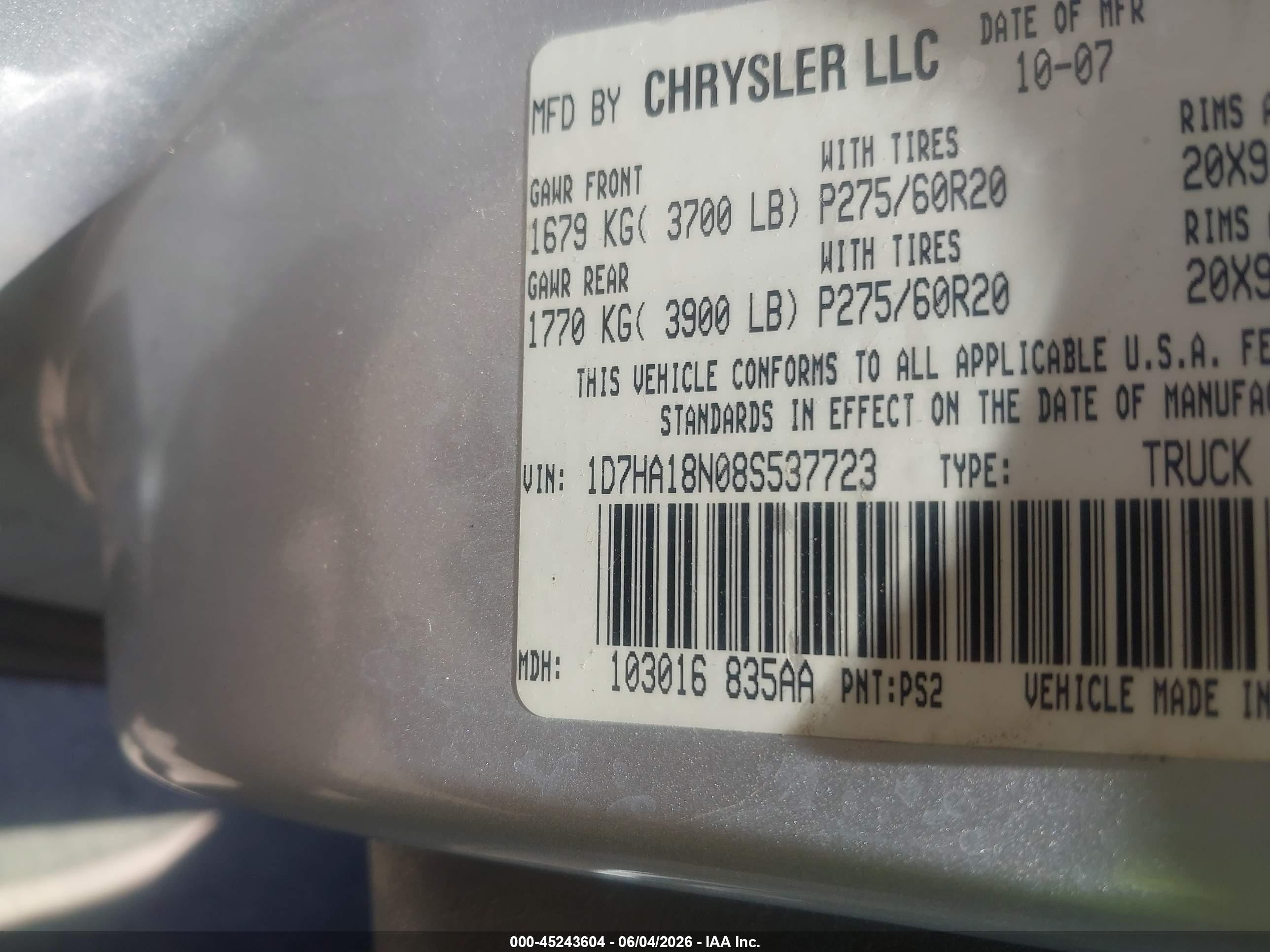 2008 Dodge Ram 1500 Slt Gray vin: 1D7HA18N08S537723