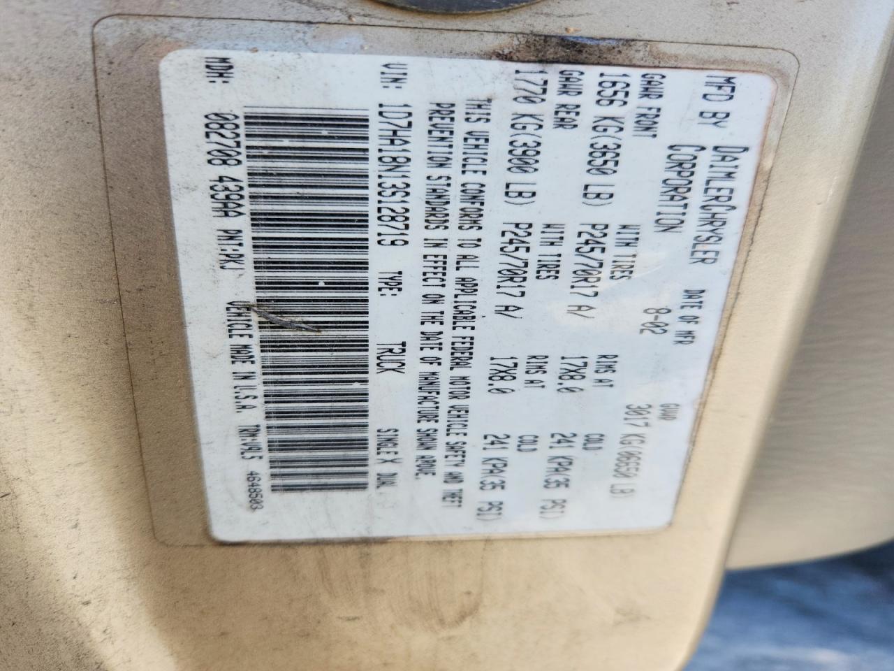 2003 Dodge Ram 1500 St Tan vin: 1D7HA18N13S128719
