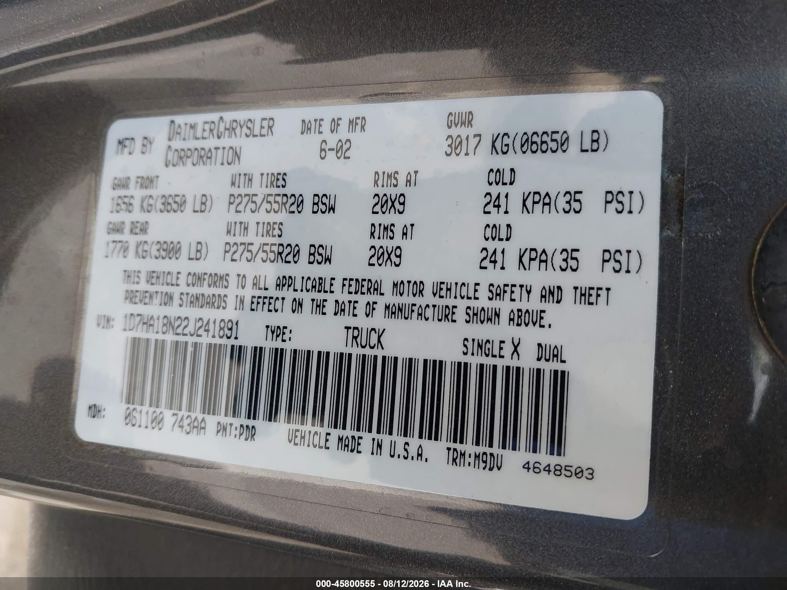 2002 Dodge Ram 1500 St Серый vin: 1D7HA18N22J241891