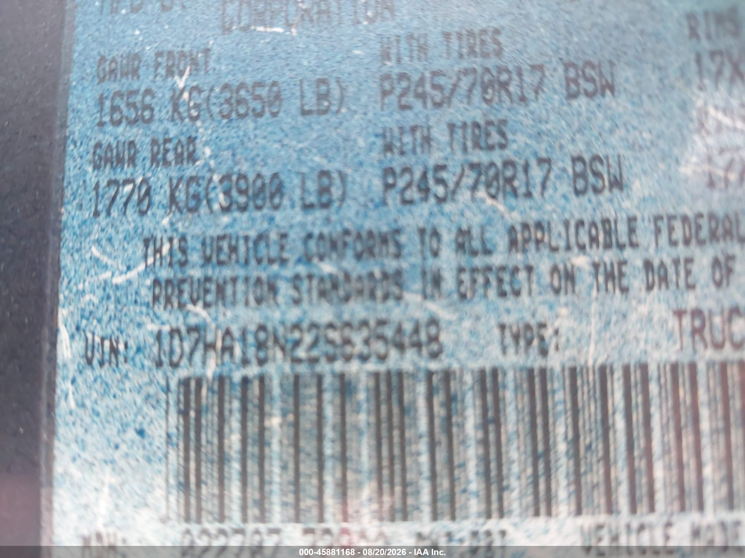 2002 Dodge Ram 1500 St Blue vin: 1D7HA18N22S635448