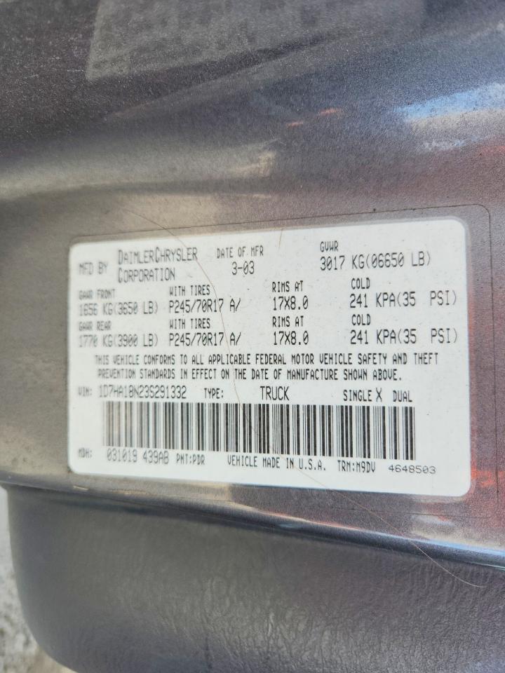 2003 Dodge Ram 1500 Gray vin: 1D7HA18N23S291332
